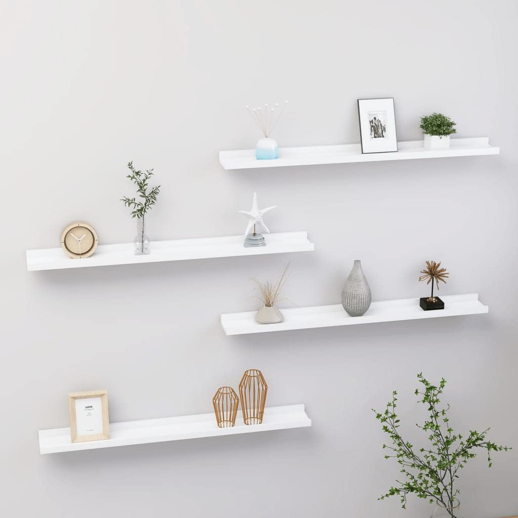 SOONHUA Floating Wall Shelves Set of 4 - White Wooden Wall Mounted Shelves for Bedroom & Living Room (31.5