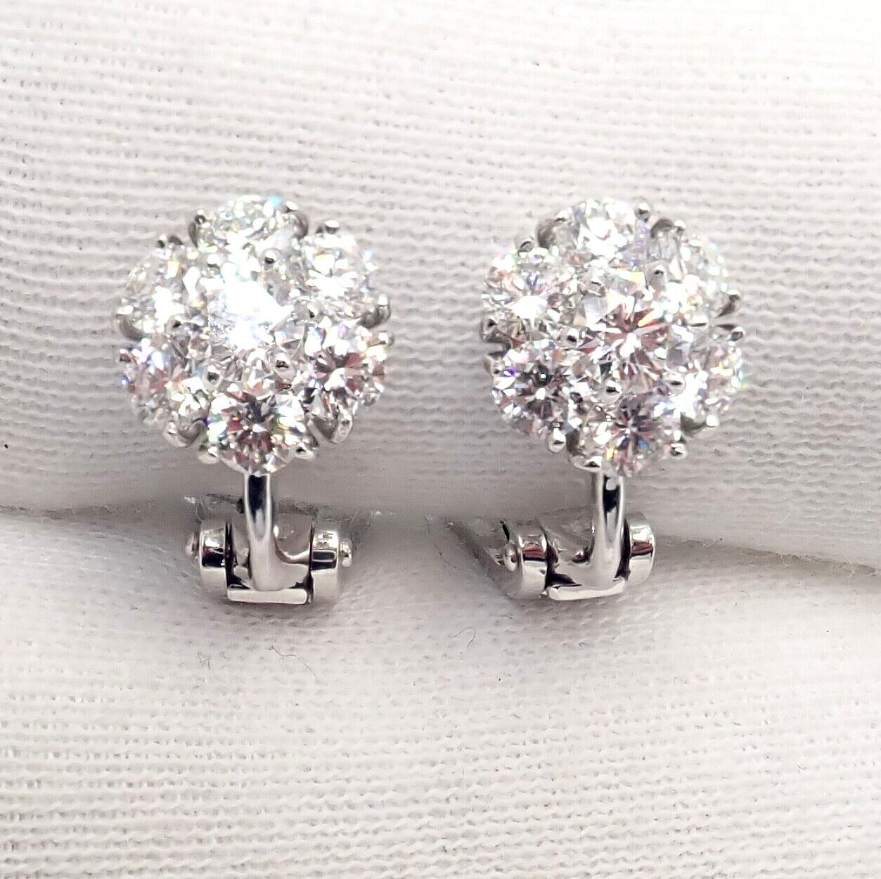 Van Cleef & Arpels Platinum Diamond Fleurette Flower Earrings - Luxury Diamond Stud Earrings for Women, Perfect for Weddings, Parties & Special Occasions