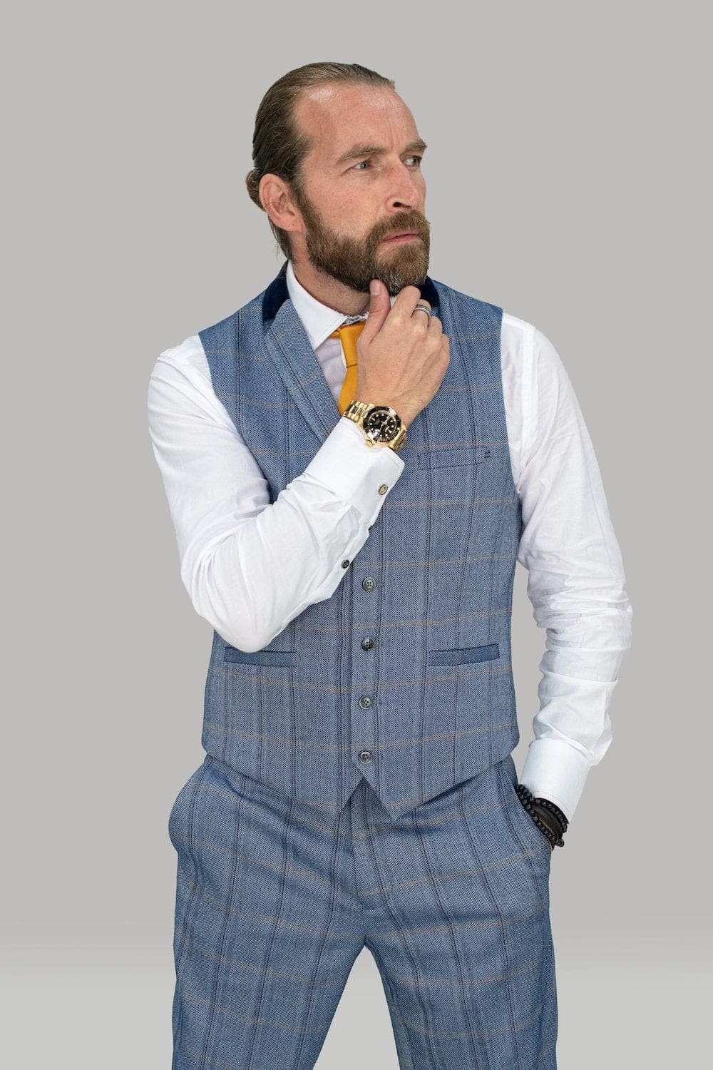 Cavani Connall Blue Tweed Check Style Waistcoat for Men | Classic Formal Vest | Perfect for Weddings, Business Meetings & Special Occasions