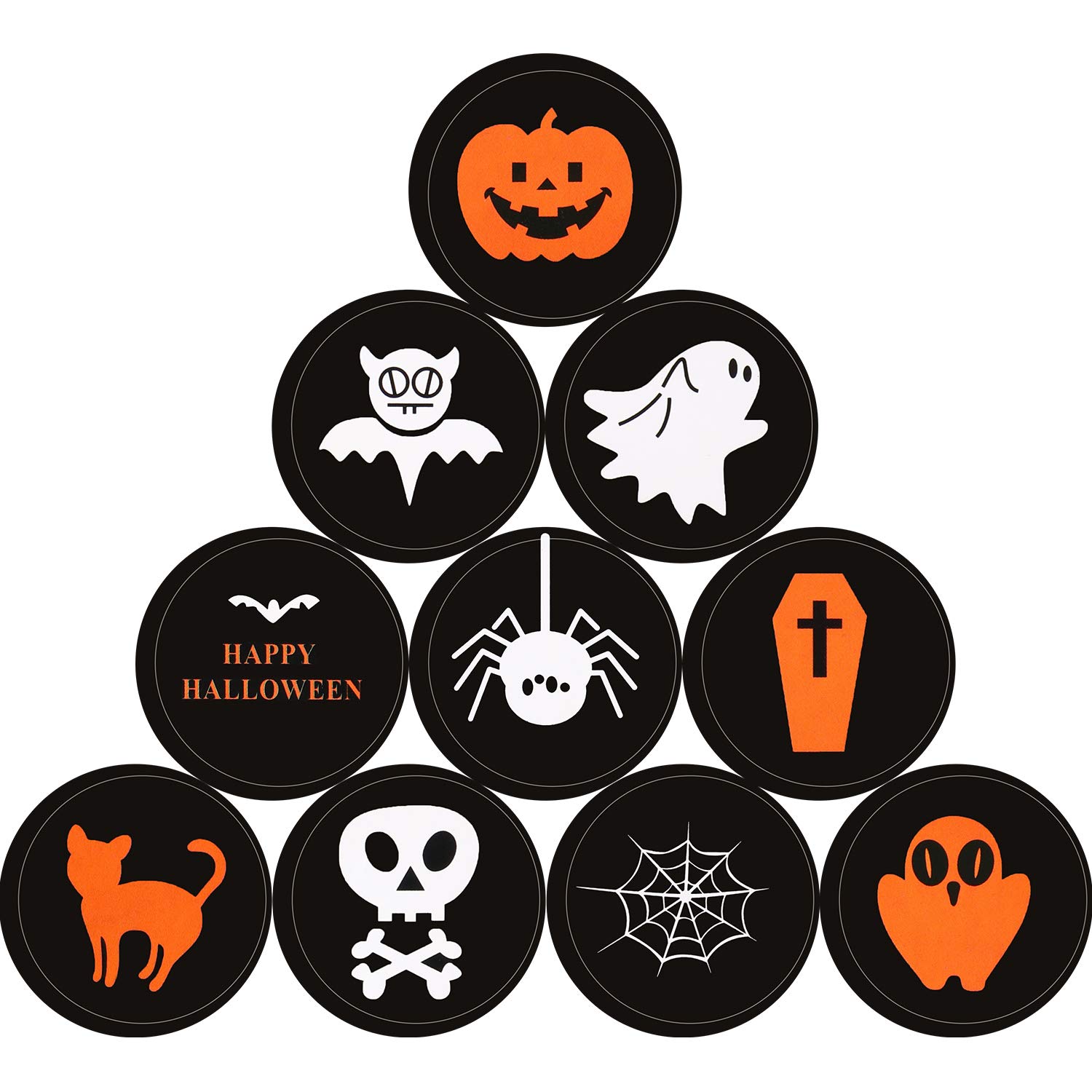 100-Piece Halloween Stickers Set - Round Seal Labels with Pumpkin, Skull, Bat & Ghost Designs for Party Decorations, Scrapbooking & Gift Wrapping - Perfect for Halloween Parties, DIY Crafts & School Projects