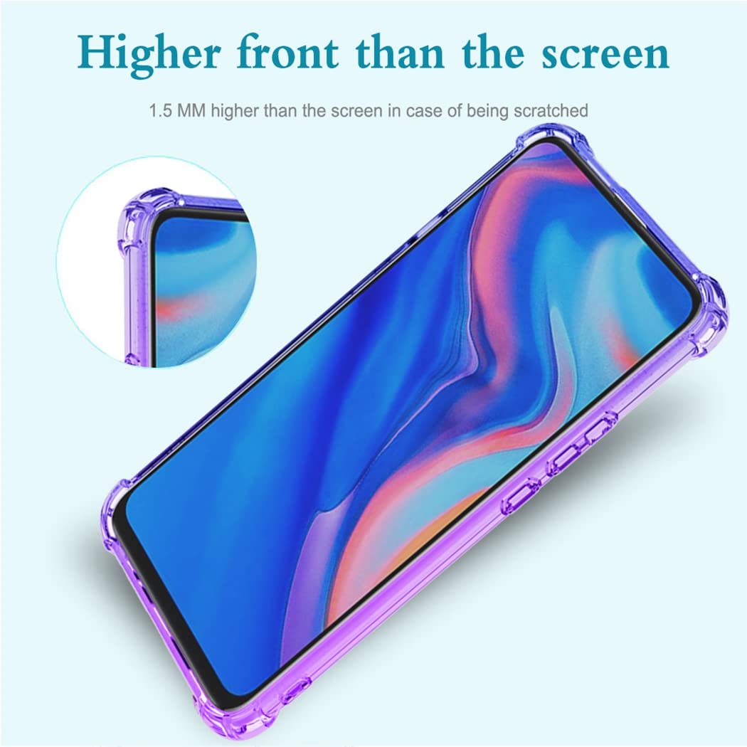 Huawei Y9 Prime 2019 Case with Tempered Glass Screen Protector | Shockproof TPU Clear Gradient Phone Cover for Honor 9X/P Smart Z STK-LX1 | Cute Purple/Blue Slim Protective Case | Perfect for Everyday Use, Travel & Outdoor Activities