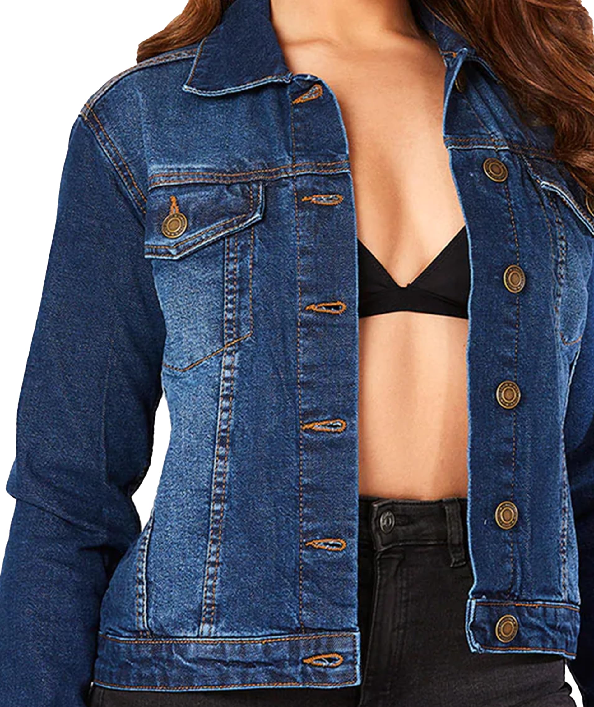 Women's Denim Jacket - Long Sleeve Button Down Jean Jacket in Regular & Oversized Fit with Adjustable Waist | Casual Outerwear for Everyday Wear, Street Style & Layering