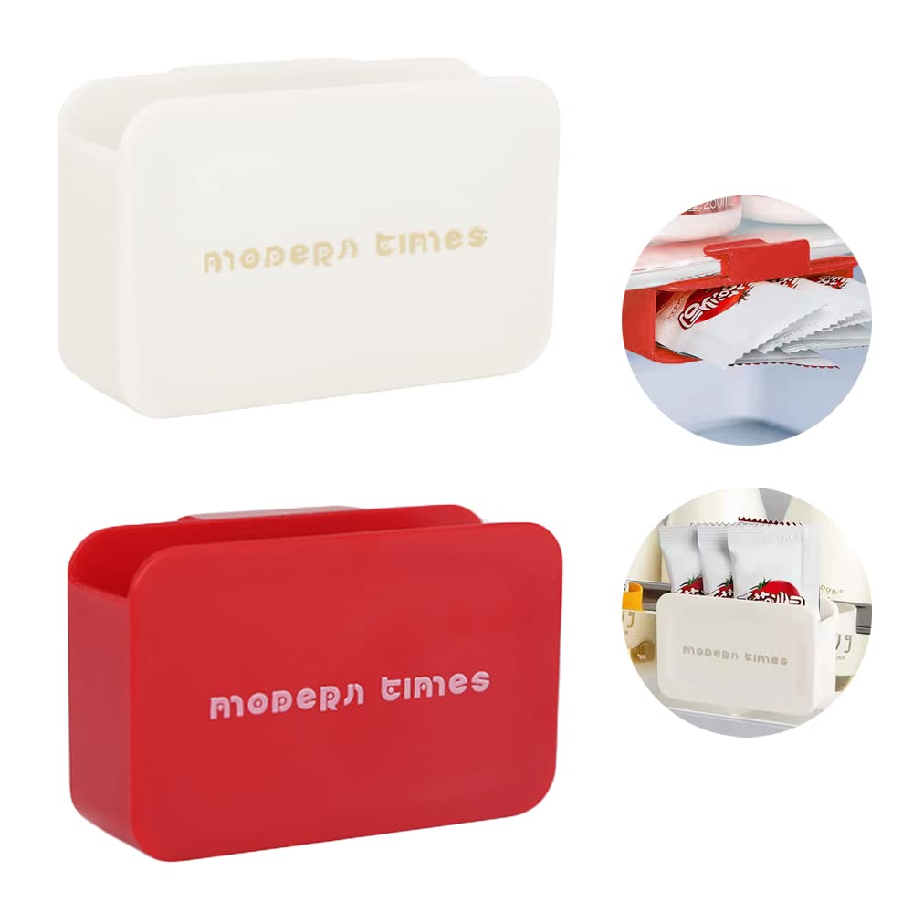 INTOR Hanging Refrigerator Storage Box - 2 Pack (Red & White) | Mini Sauce & Office Supplies Organizer | Perfect for Kitchen, Bathroom, Bedroom & Study | Space-Saving Door Organizer for Home & Office Use