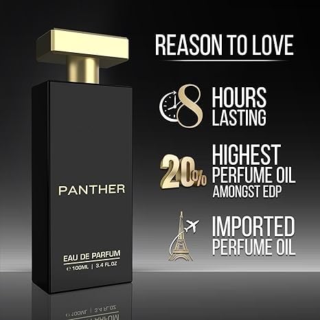 Panther Eau De Parfum for Men - 100ml Premium Long Lasting Fragrance with Patchouli & Musky Notes | Best Cologne Gift for Date Night, Office & Special Occasions