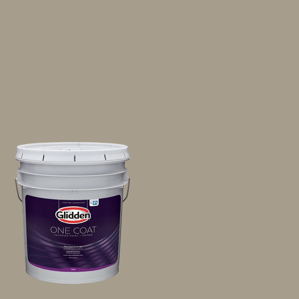 Glidden Exterior Paint and Primer in One - Greige/Stonehenge Greige, Satin Finish, 5-Gallon Bucket | One-Coat Coverage for Home Exteriors, Fences & Outdoor Projects