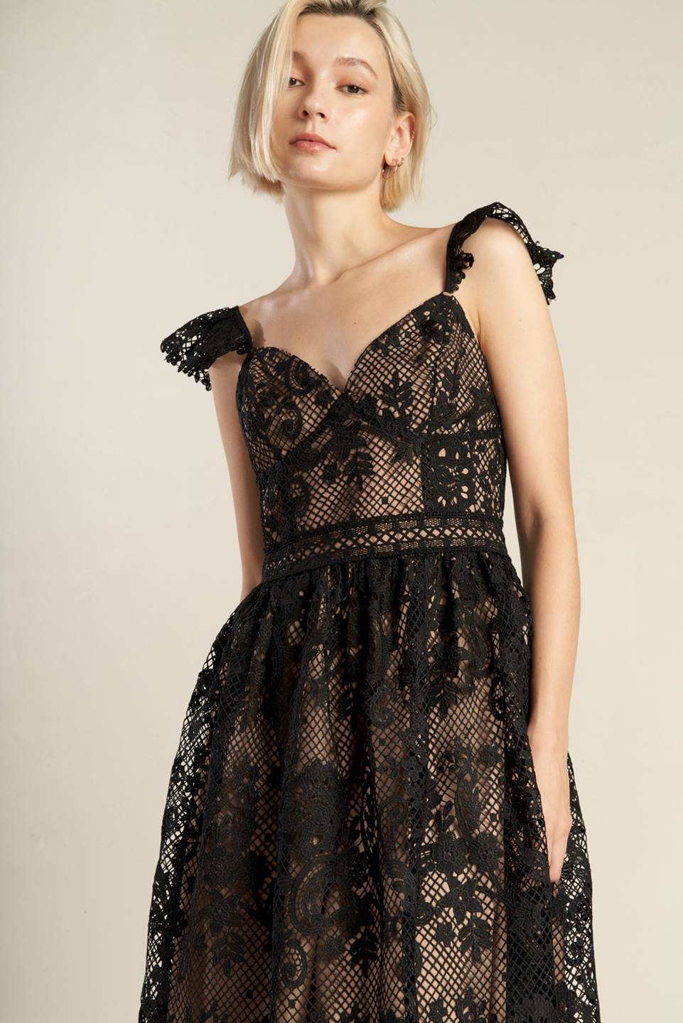 KNOW YOU BETTER Lace Woven Midi Dress - Elegant Floral Summer Dress for Women, Perfect for Weddings, Parties & Date Nights