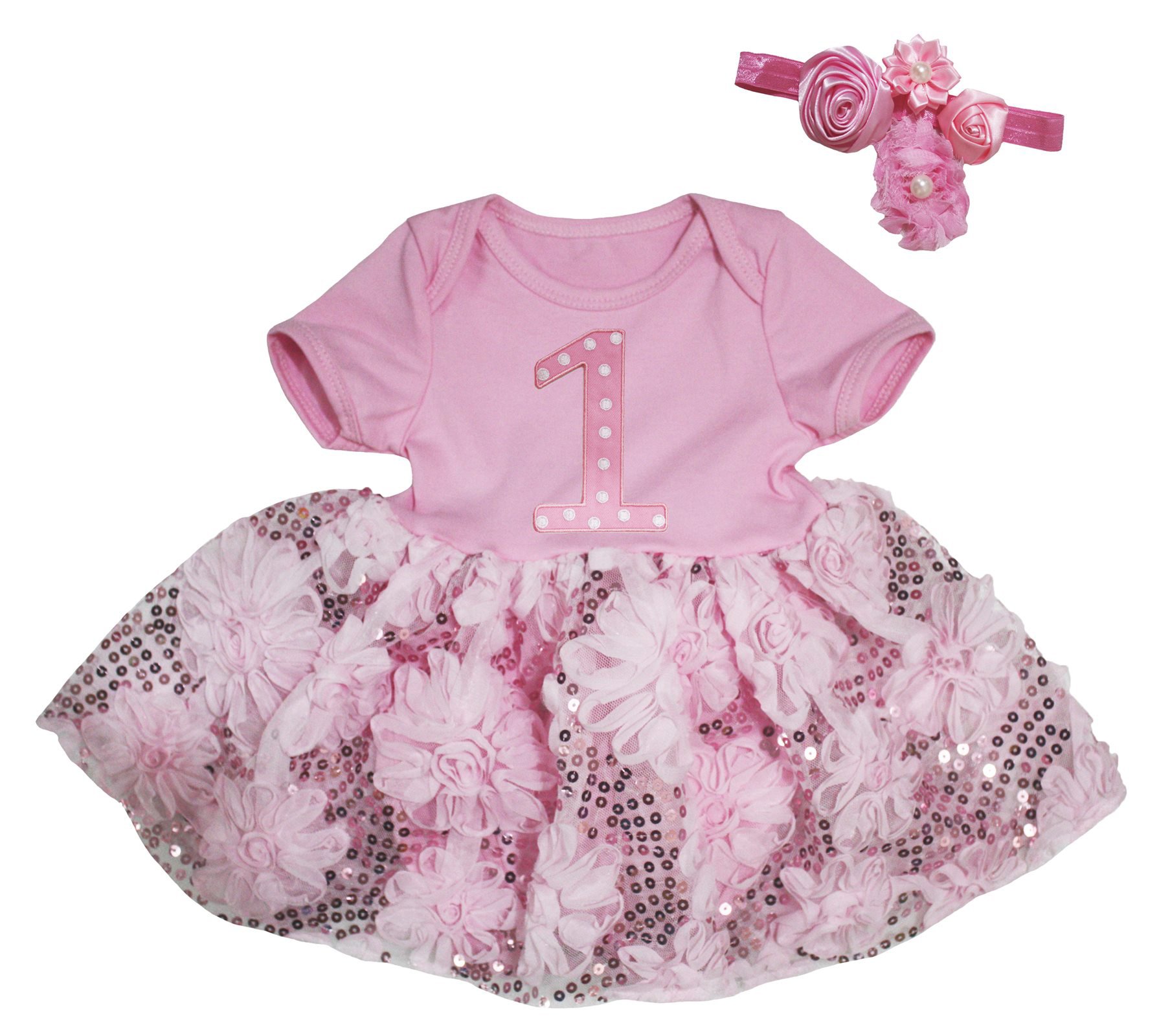 Petitebella 1st Birthday Dress - Pink Floral Sequin Tutu Bodysuit for Baby Girls (Newborn-18 Months) | Perfect for Photoshoots, Parties & Special Occasions
