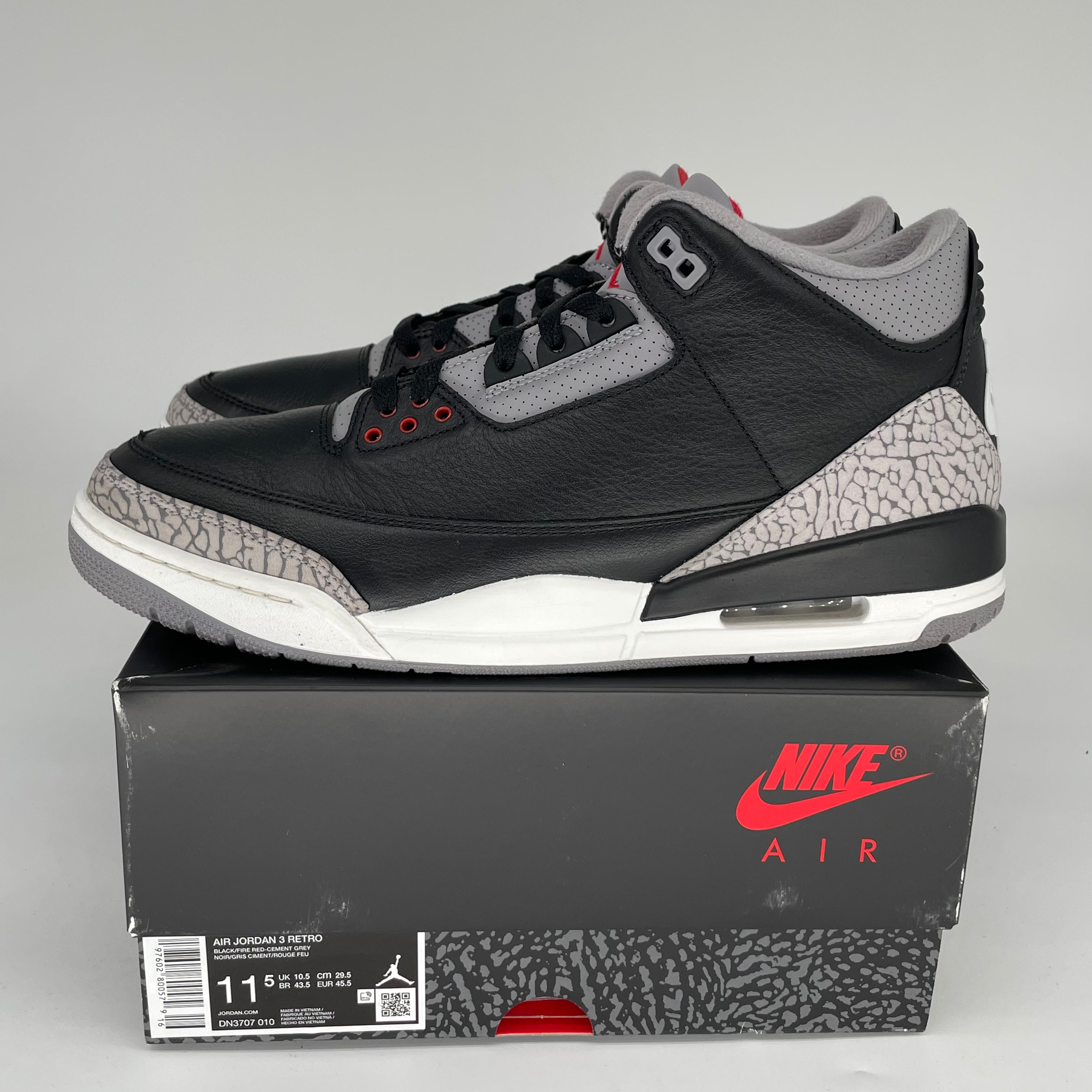 Air Jordan 3 Retro 'Black Cement Reimagined' Men's Basketball Shoes Size 11.5 (DN3707-010) - Classic Sneakers for Streetwear & Basketball Performance