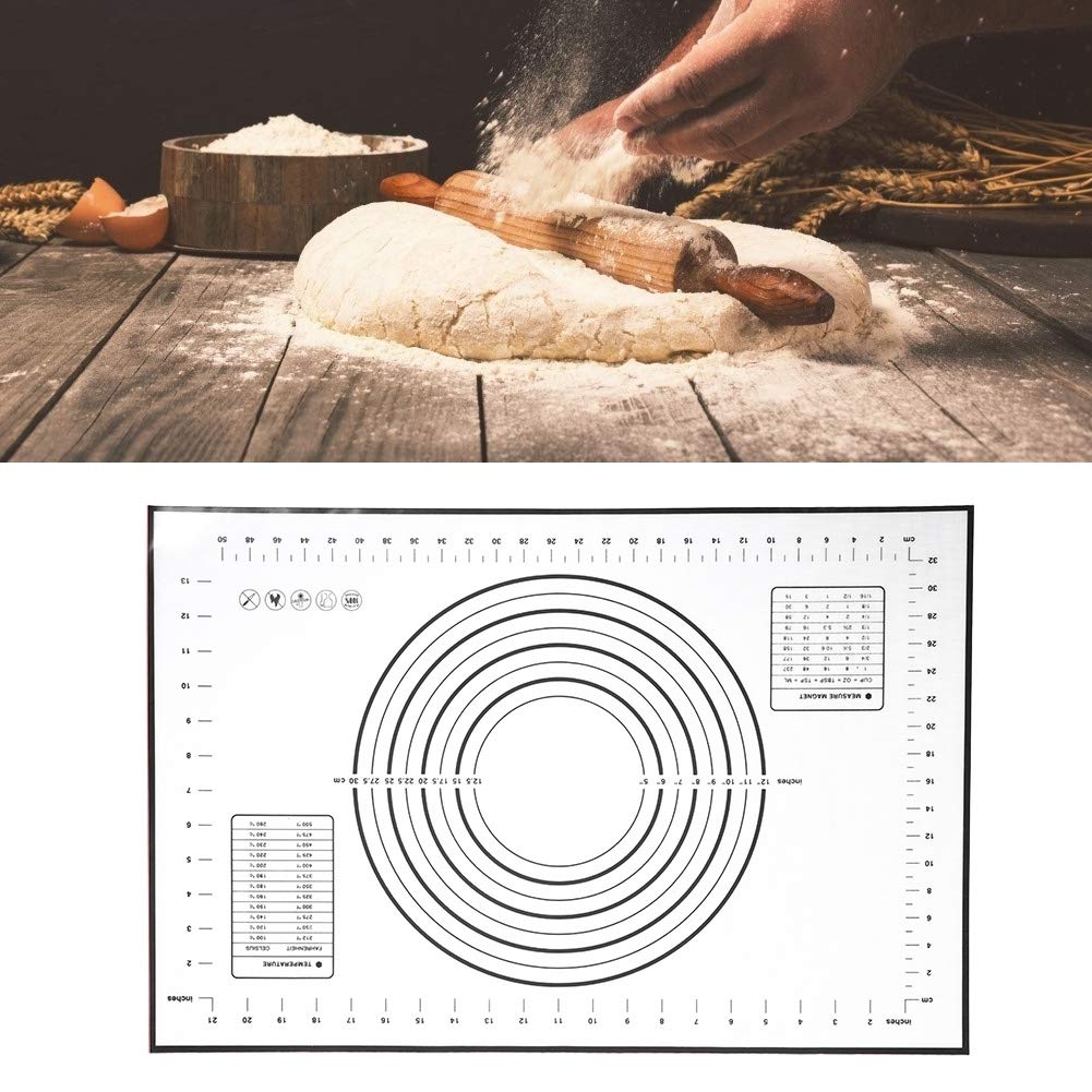 Non-Stick Silicone Rolling Dough Mat with Measurements - Premium Baking Pastry Mat for Cookies, Pie Crust & Pizza Dough - Perfect Kitchen Tool for Home Bakers (Black) - Ideal for Holiday Baking & DIY Dessert Making