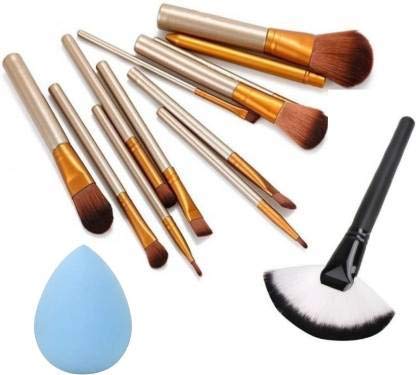 ClubBeauty 12-Piece Makeup Brush Set with Slim Fan Brush & Beauty Blender – Professional Cosmetic Brushes for Foundation, Blush, Eyeshadow & Contouring – Perfect for Travel & Everyday Makeup (14-Piece Kit)