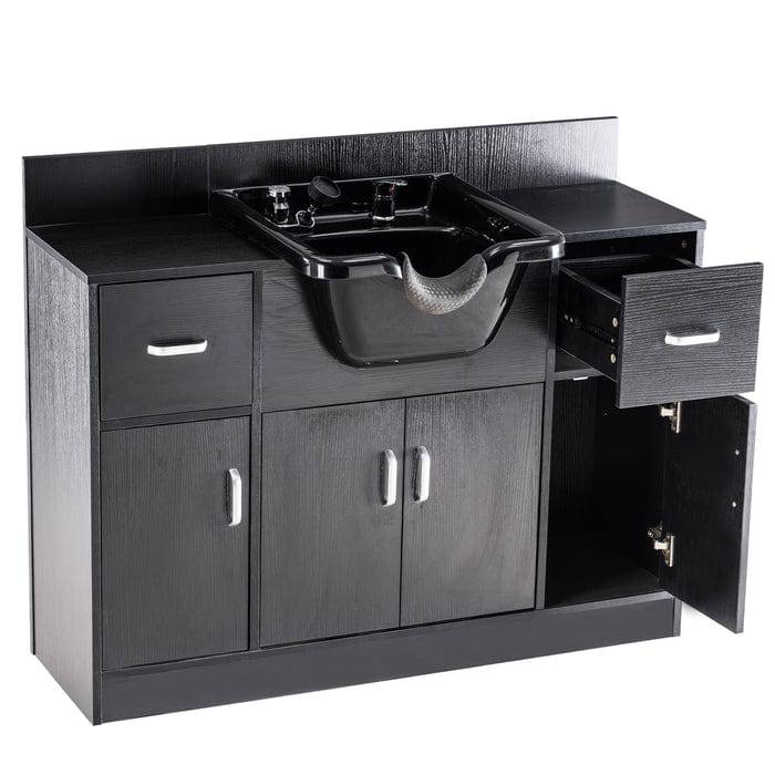 Alexander 3-in-1 Salon Shampoo Station - Professional Styling Station with Shampoo Bowl & Storage Cabinet for Hair Salons & Home Use