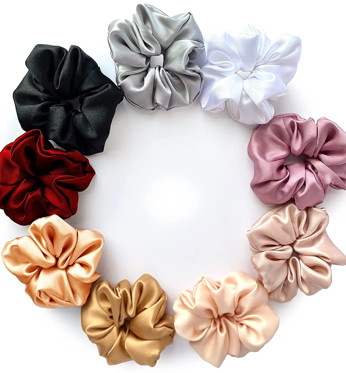 NANDANA COLLECTIONS 9-Piece Satin Hair Scrunchies Set - Soft Silk Elastic Hair Bands, Skinny Solid Hair Ties & Ponytail Holders for Women & Girls - Hair Accessories for Work, Gym, Party & Everyday Use (Set of 9)