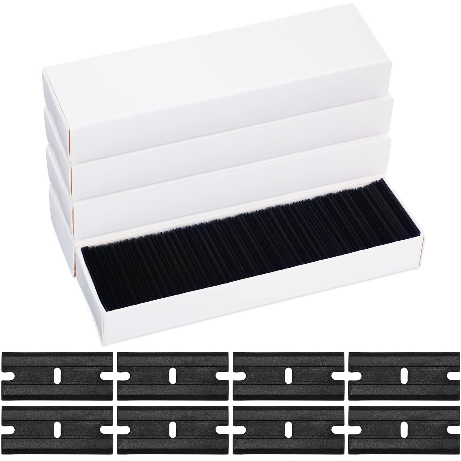 300-Piece Plastic Razor Blades - Double-Edged Scraper Knives with Tip Slot for Decal Removal, Sticker Cleaning & Glass Scraping - Perfect for Auto Detailing, Home Improvement & DIY Crafts (Black)