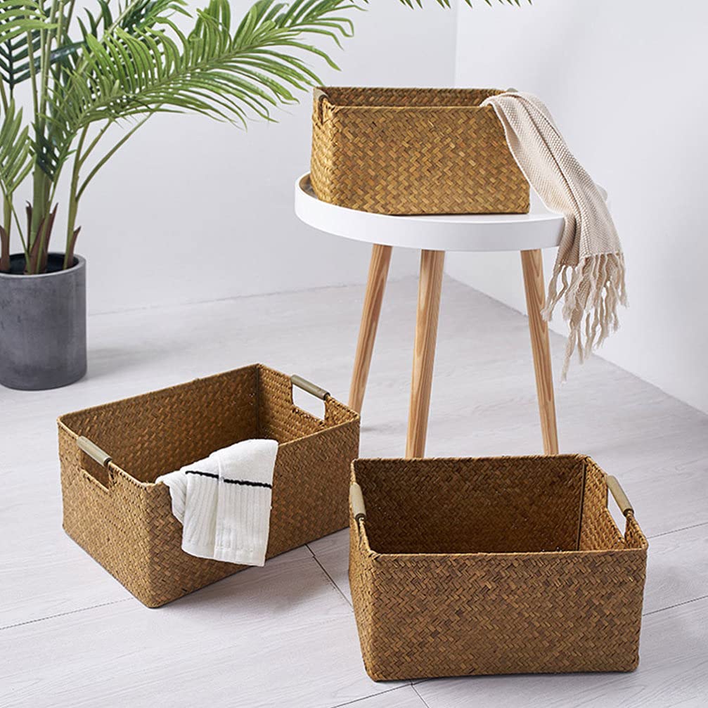 Stylish Woven Rattan Storage Basket with Lid - Nordic Home Decor for Wardrobe, Grocery & Organizing - Hyacinth Seaweed Design