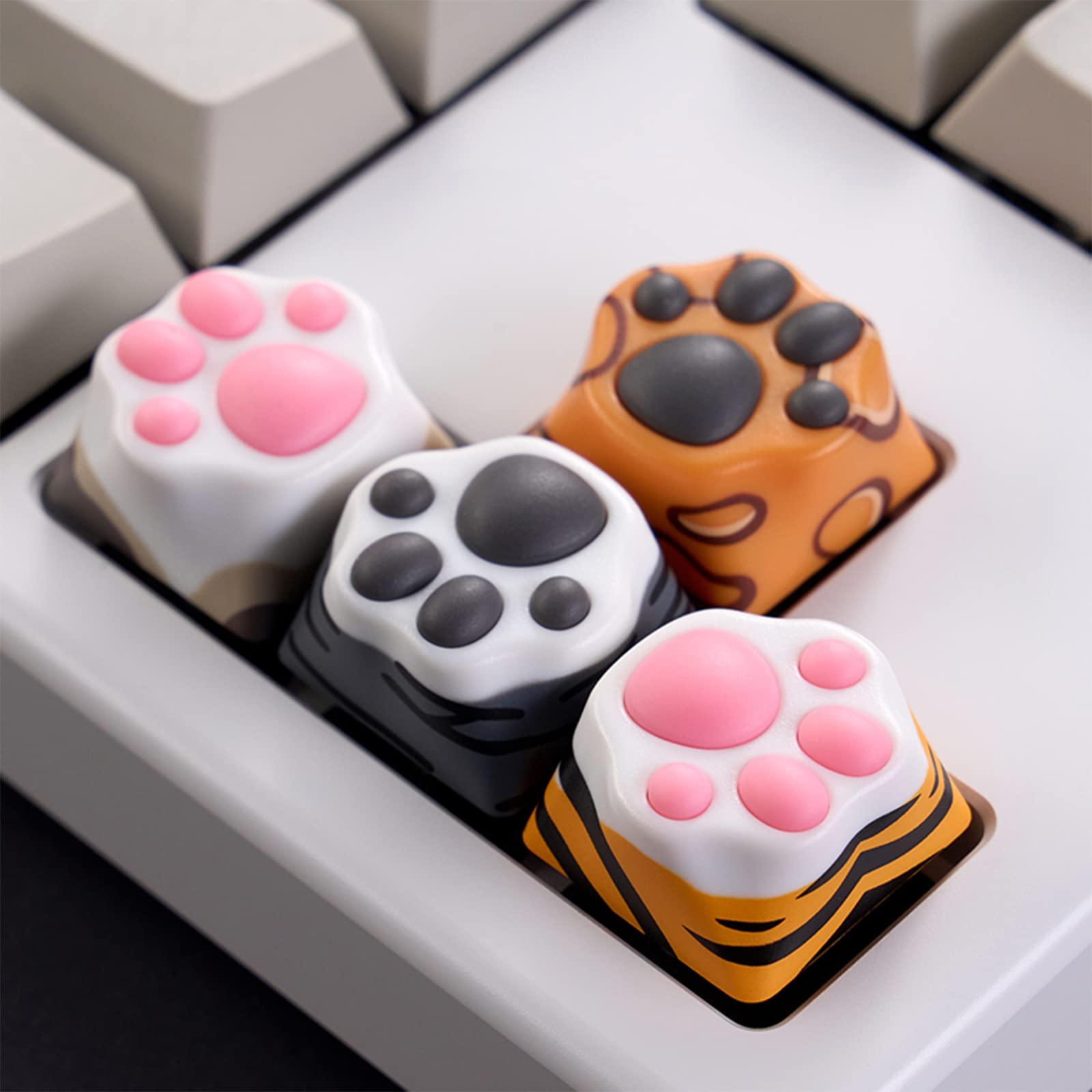 SYA ZOMOPLUS Cute Cat-Claws Keycaps - 3D Novelty Squishy-Paws Keycaps for Cherry MX Switches (4 Keys) | OEM Profile Custom Mechanical Keyboard Keycaps for Gaming & Typing | Perfect for Cat Lovers & Keyboard Enthusiasts