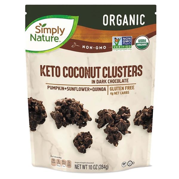 Organic Keto Super Seed Coconut Clusters in Dark Chocolate, 10 Oz (283g) - Gluten Free Snack with Pumpkin, Sunflower & Quinoa - Healthy Low Carb Treat for Weight Loss, Office Snacking & On-the-Go Energy Boost