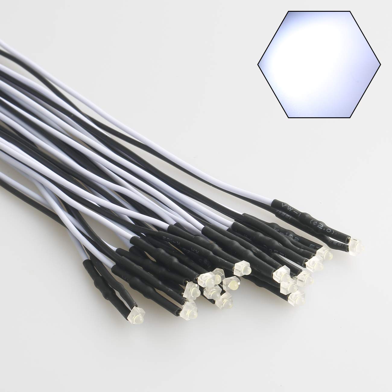 50pcs 12V 1.8mm White LED Lights - Pre-Wired 7.9 Inch Diffused Lens DC 12v LED Diodes for DIY Electronics, Automotive Lighting, and Home Decoration Projects
