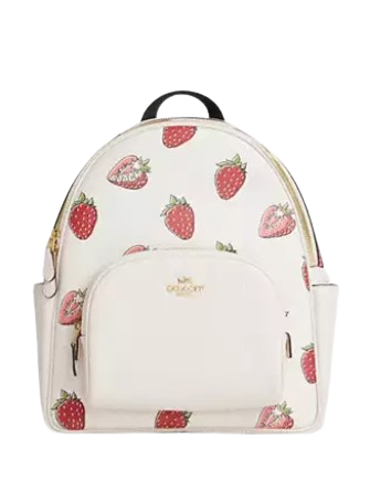 Coach Court Backpack with Strawberry Print - Stylish Women's Leather Backpack for Work, School & Travel | Trendy Crossbody Bag for Everyday Use