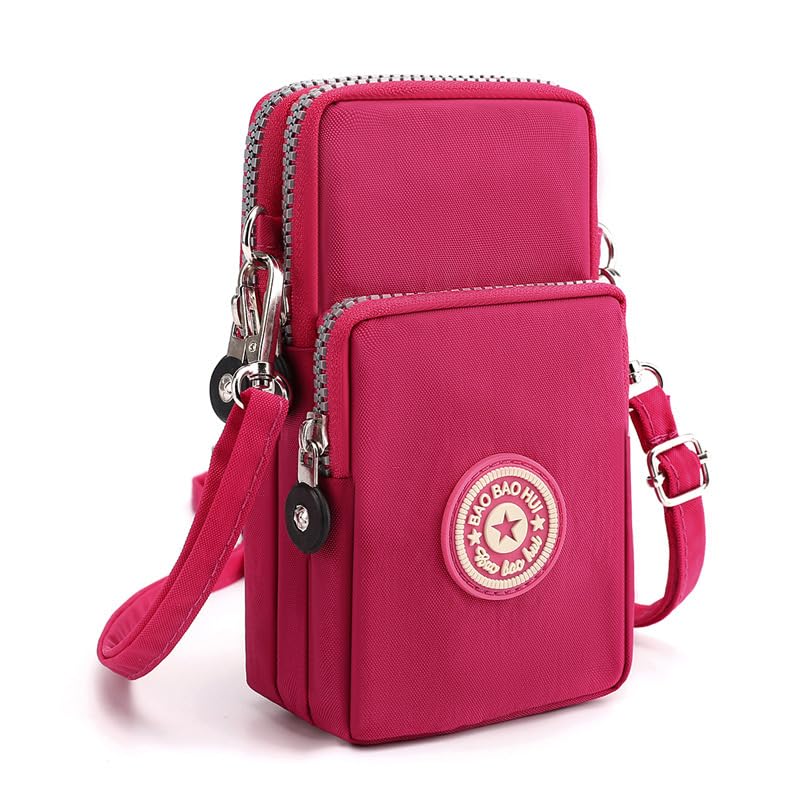 SYGA Women's Cross-Body Phone Bag - Red Fabric Waist Pouch with Adjustable Strap for Running, Travel & Shopping - Hands-Free Cellphone Holder for iPhone & Android Devices