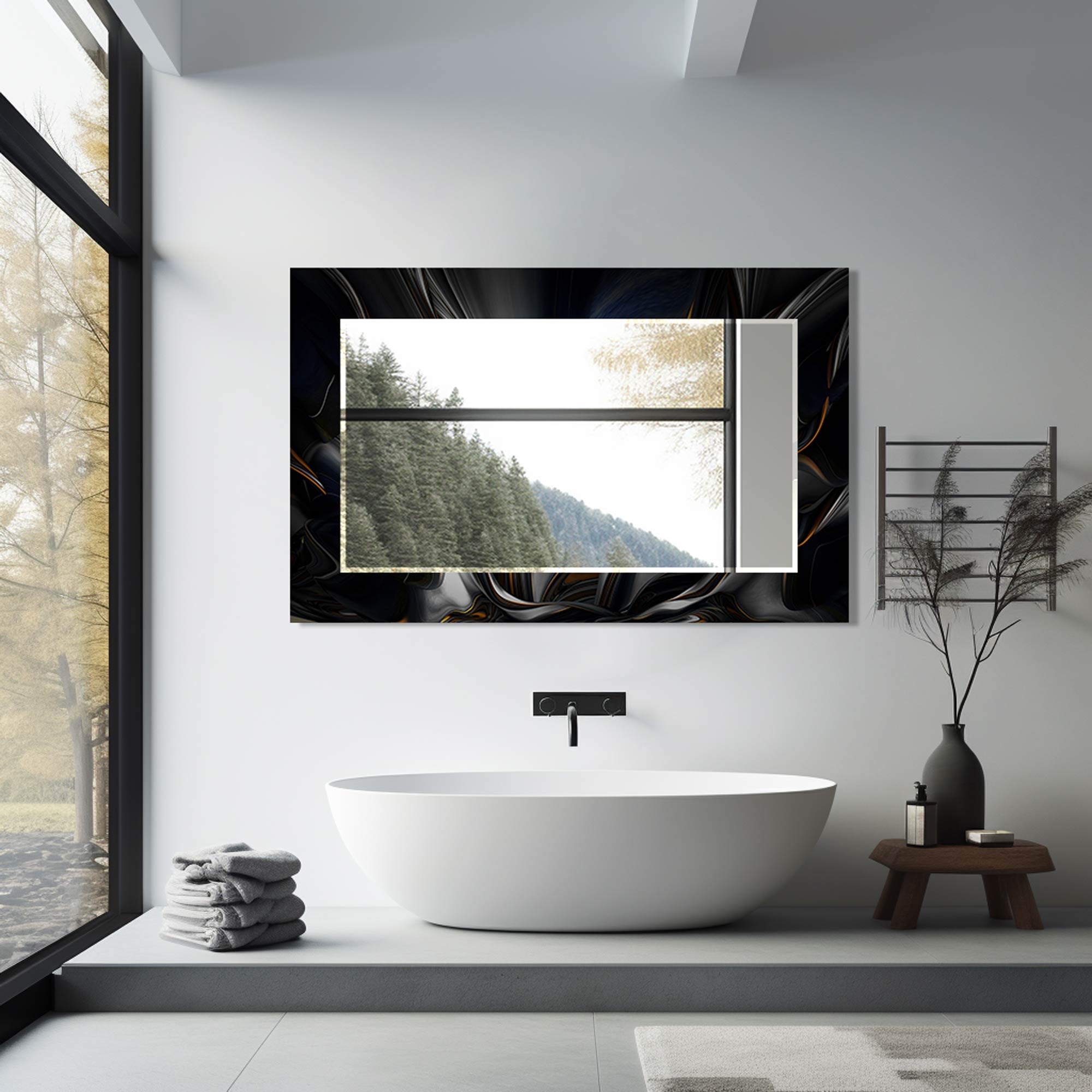 Abstract Floral Tempered Glass Mirror - Elegant Wall Decor for Bedroom, Living Room & Bathroom | Shatterproof & Stylish Home Accent