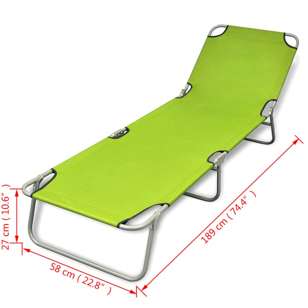 CHARMMA Folding Sun Lounger Chair - Powder-Coated Steel Frame, Apple Green Color, 5.1KG Lightweight - Perfect for Beach, Poolside, Patio, and Outdoor Relaxation