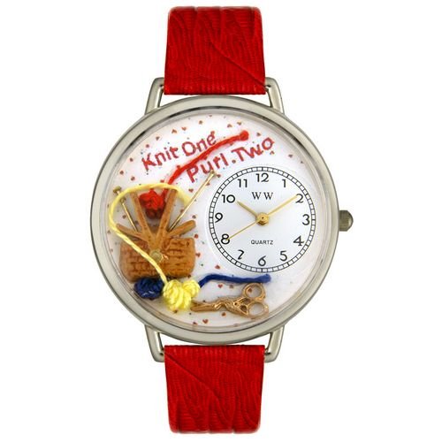 Whimsical Watches U0410003 Knitting Red Leather & Silvertone Watch for Women - Stylish Fashion Accessory for Everyday Wear, Office & Special Occasions