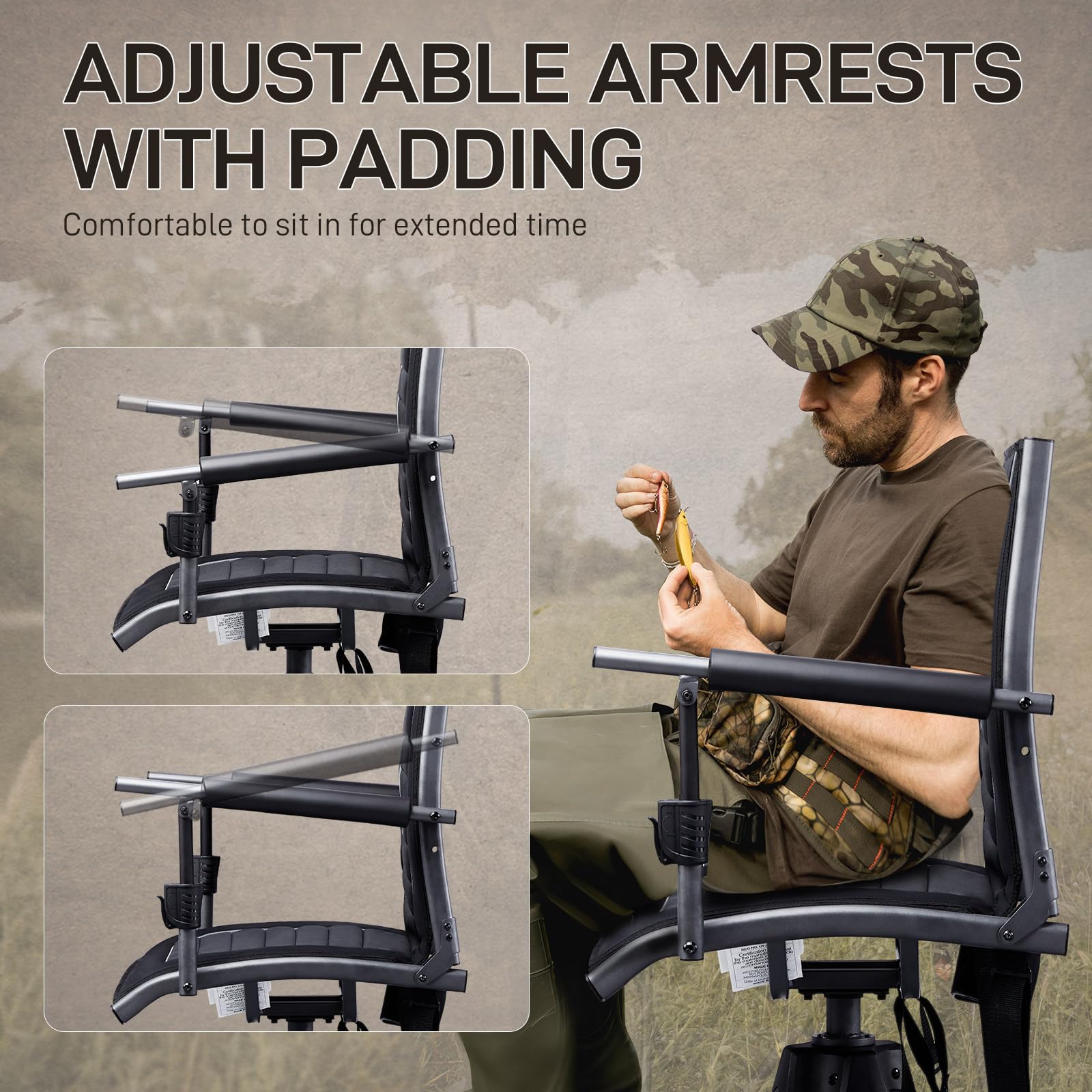 EVER ADVANCED 360° Silent Swivel Hunting Chair - Adjustable Folding Seat for Hunting Blinds, Fishing & Outdoor Activities - Supports 300lbs - Black - Perfect for Hunting, Fishing, Camping & Outdoor Relaxation