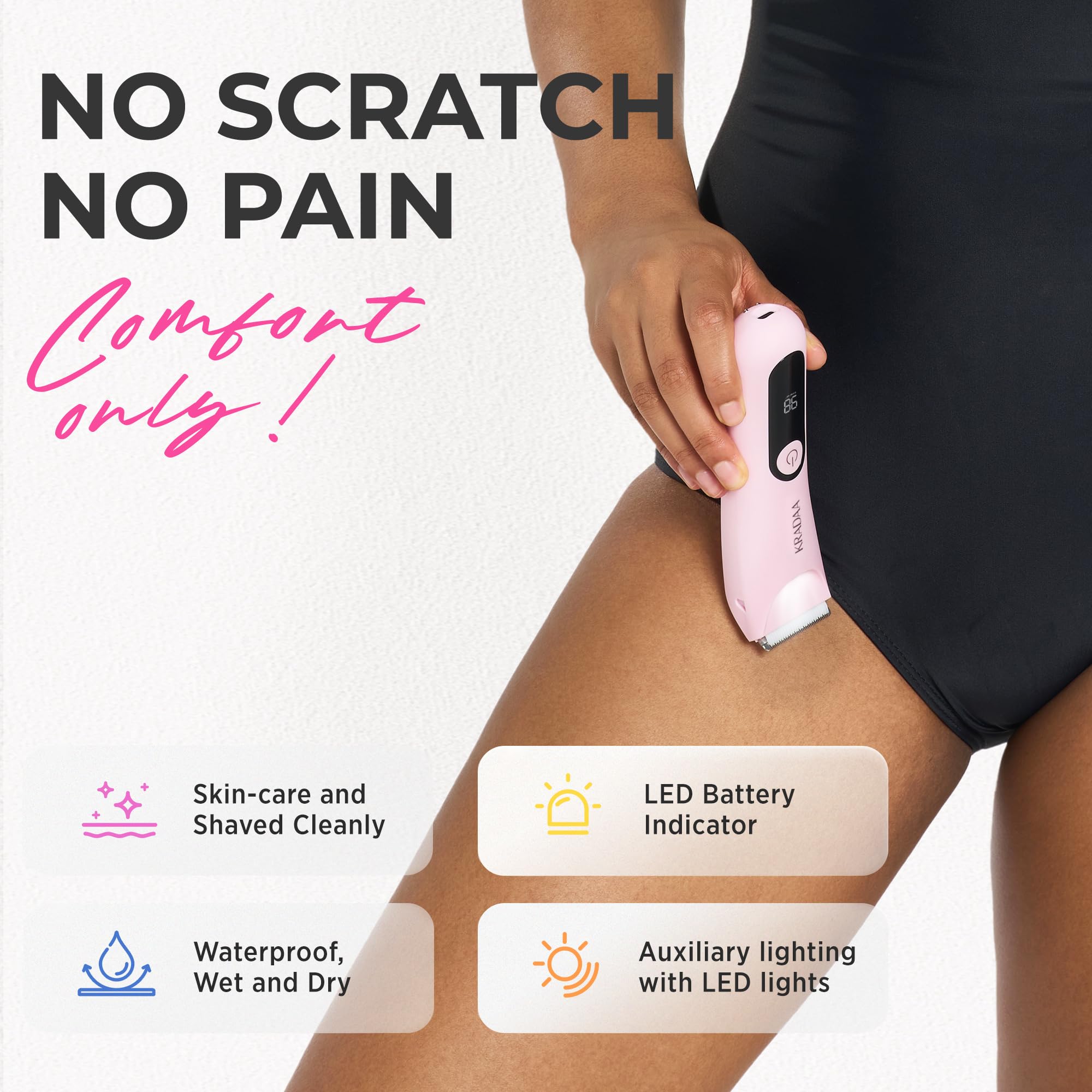 Painless Electric Bikini Trimmer for Women - Rechargeable Pubic Hair Shaver with IPX7 Waterproof Design for Body & Underarm Hair (Pink) | Perfect for Travel, Gym & Sensitive Skin Care
