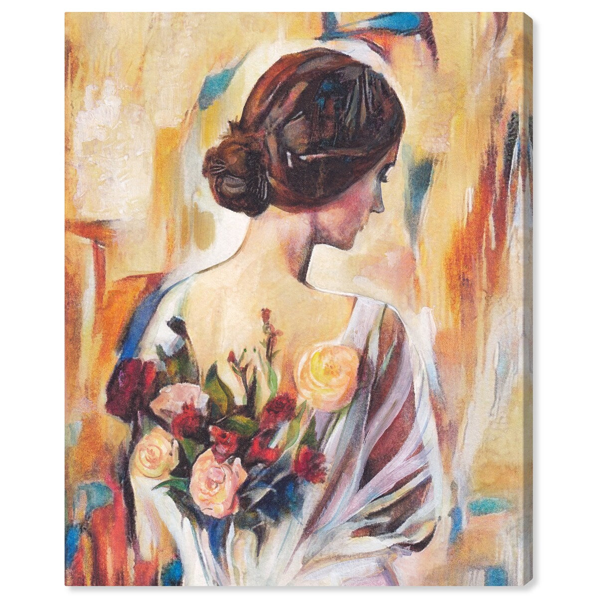 Modern White Canvas Wall Art Print with Back and Flowers - Elegant Female Beauty Floral Decor for Bedroom, Living Room & Home Office
