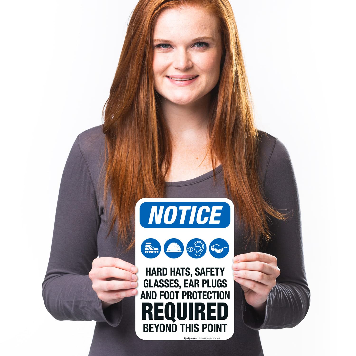 OSHA Safety Sign - 'Hearing Protection, Safety Glasses & Foot Protection Required' - 10x7 Inches, 4 Mil Vinyl Decal - Weatherproof, UV Resistant, Long Lasting - Made in USA - Perfect for Construction Sites, Factories & Industrial Workplaces