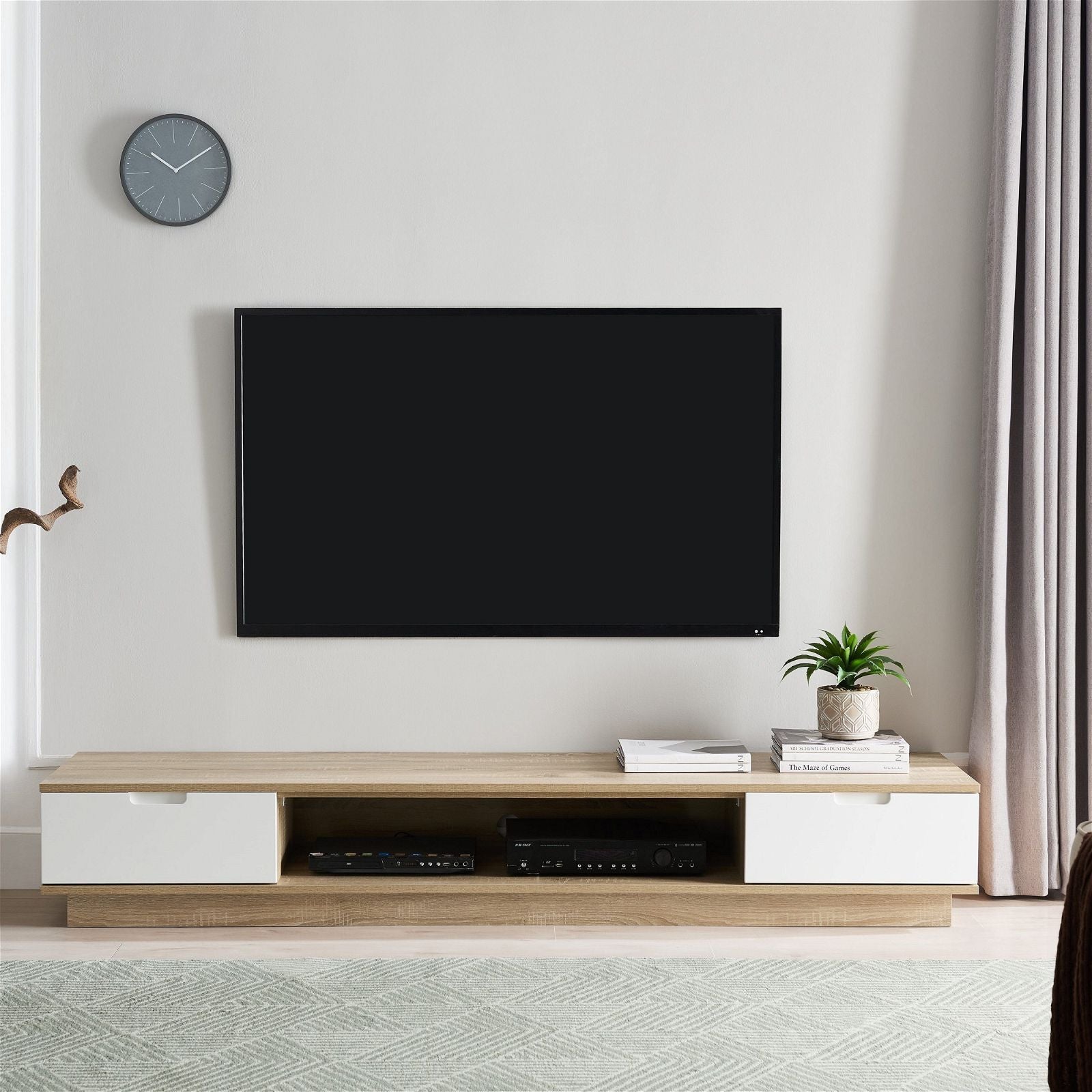 DELUX 200cm Low Line Oak TV Stand Entertainment Center by Tauris™ - Perfect for Living Room, Bedroom & Home Theater Setup