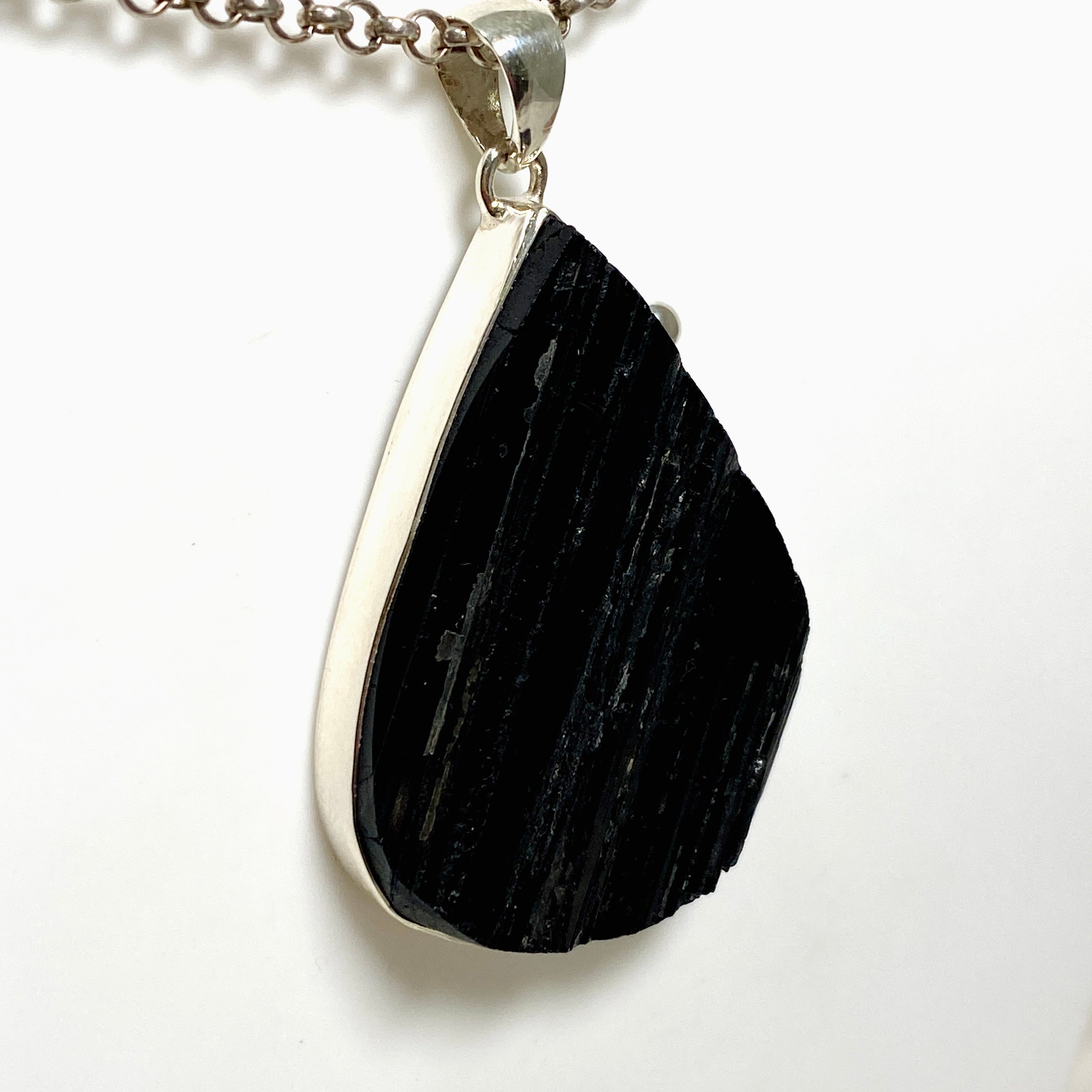 Black Tourmaline Teardrop Raw Pendant Necklace - Natural Gemstone Jewelry for Protection & Healing | Perfect for Meditation, Energy Cleansing & Spiritual Gifts KPGJ4599