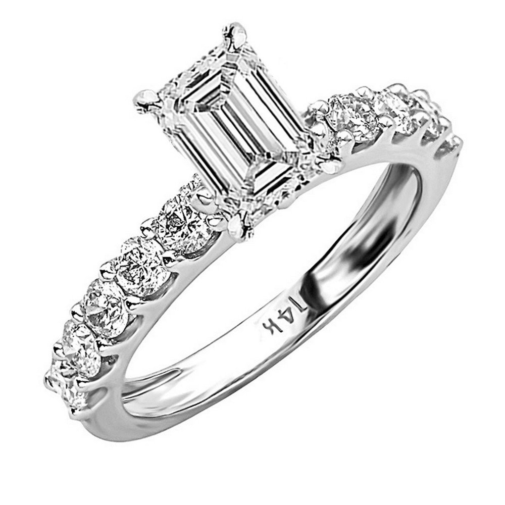 2 Ctw 14K White Gold Classic Prong Set GIA Certified Radiant Cut Diamond Engagement Ring (1 Ct Center G-H Color VS1-VS2 Clarity) - Perfect Proposal Gift for Anniversary, Wedding & Special Occasions