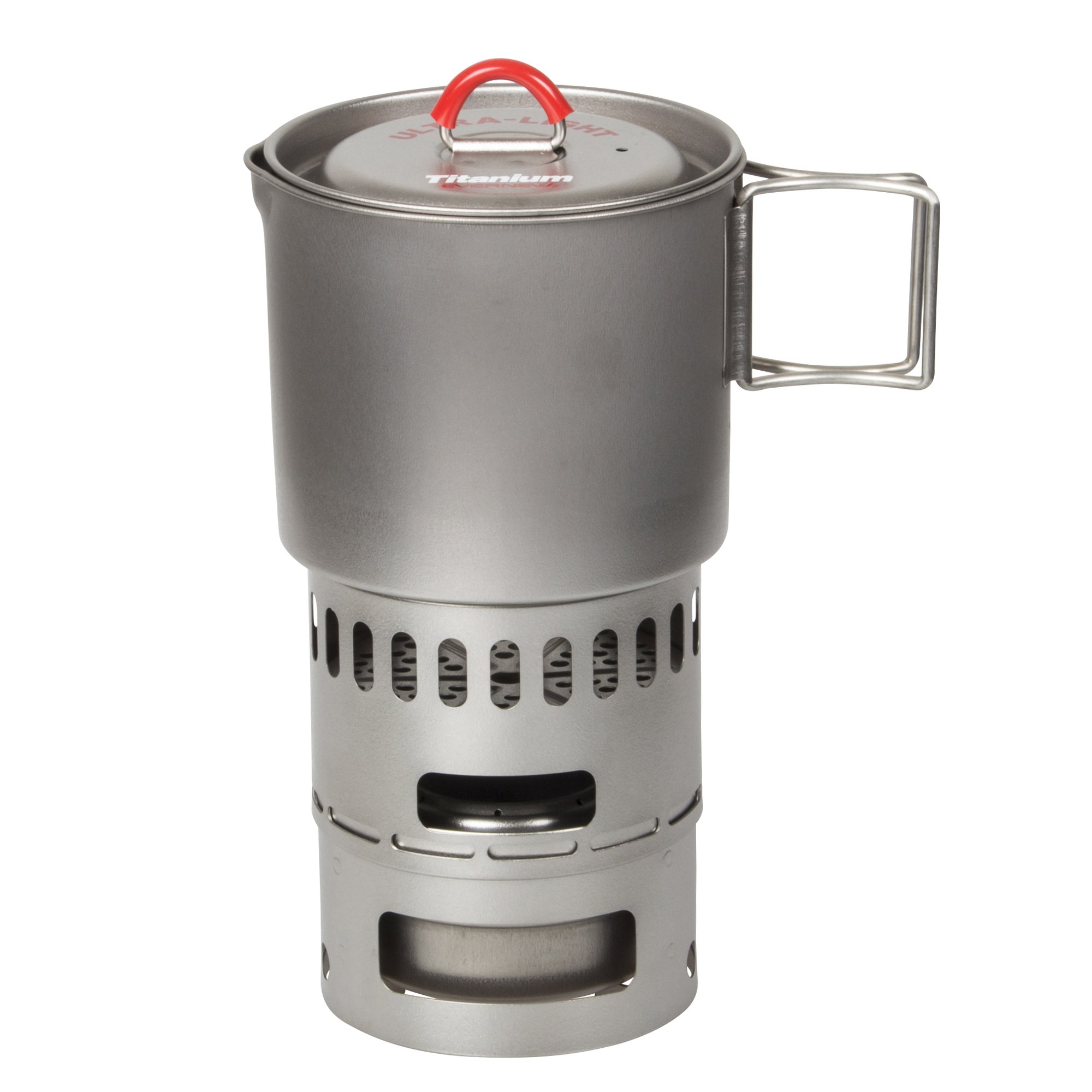 Evernew Titanium Mug Pot 500ml with Stove Set - Lightweight Camping Cookware for Backpacking, Hiking & Outdoor Adventures (Red ECA268R)