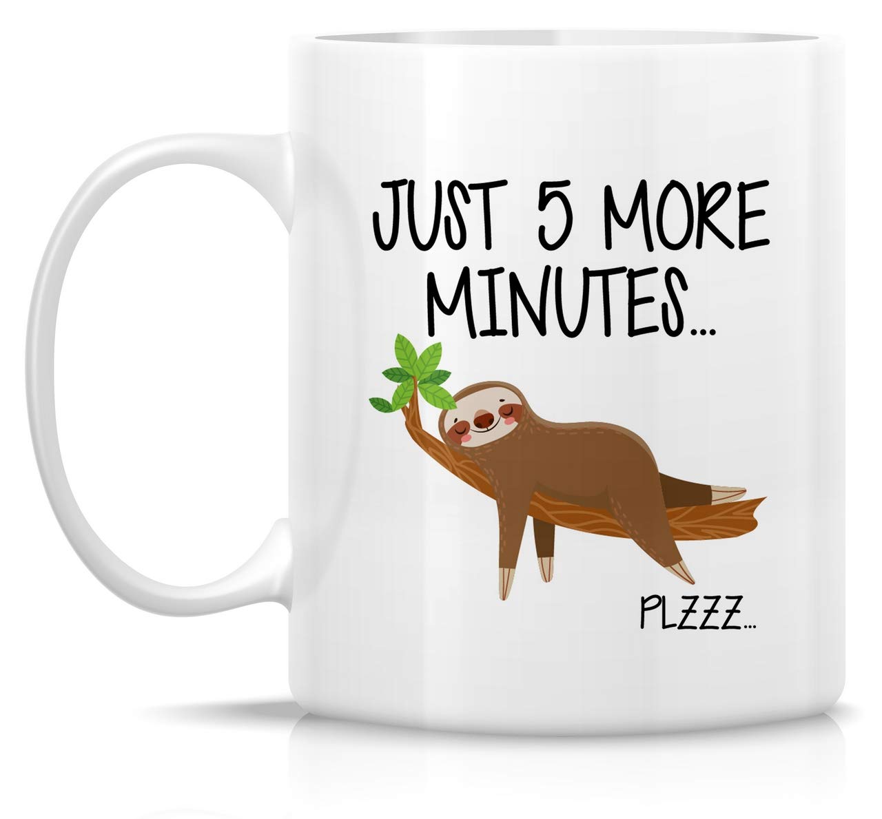 Retreez Funny Sloth Coffee Mug - 11 Oz Ceramic Cup with 'Just 5 More Minutes' Sarcastic Design - Motivational Gift for Friends, Coworkers, Family (Dad, Mom, Sister, Brother) - Perfect for Office, Home & Birthday Celebrations