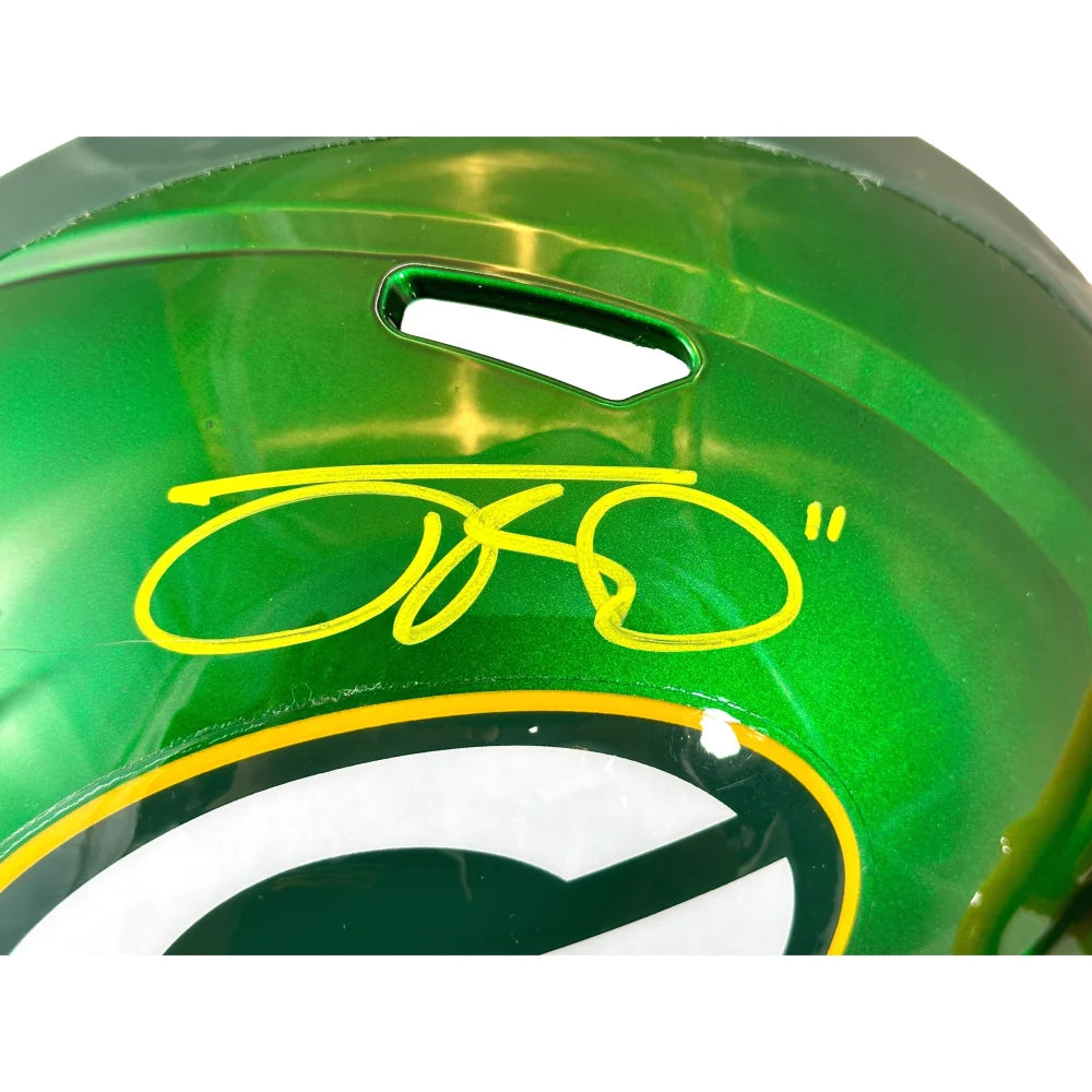 Jayden Reed Autographed Green Bay Packers Football Helmet - Authentic Speed Flash with COA & BAS - Perfect for NFL Fans, Collectors & Sports Memorabilia Displays