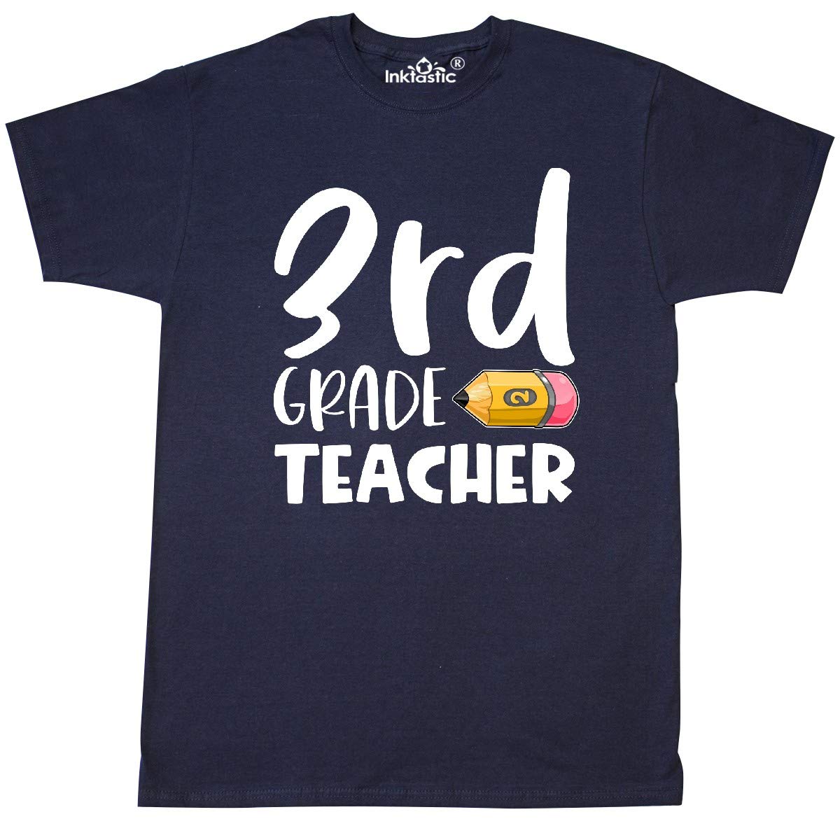 Inktastic Third Grade Teacher Pencil Graphic T-Shirt - Fun & Comfortable Teacher Apparel for School, Classroom & Gifts