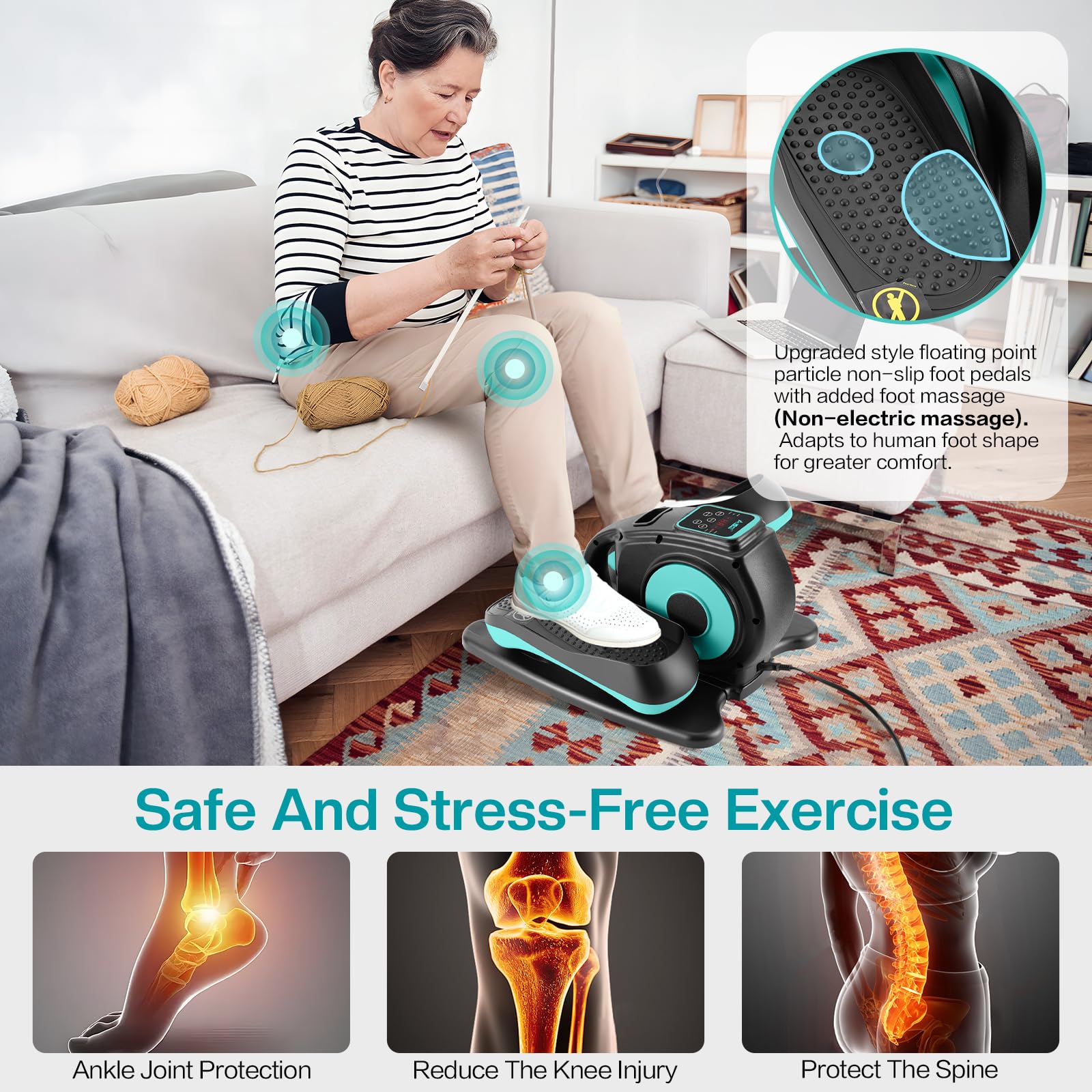 Under Desk Elliptical Machine - Adjustable Speed Mini Elliptical Trainer with Remote Control | Quiet Portable Leg Exerciser for Seniors & Adults | Perfect for Home Office, Workout While Sitting