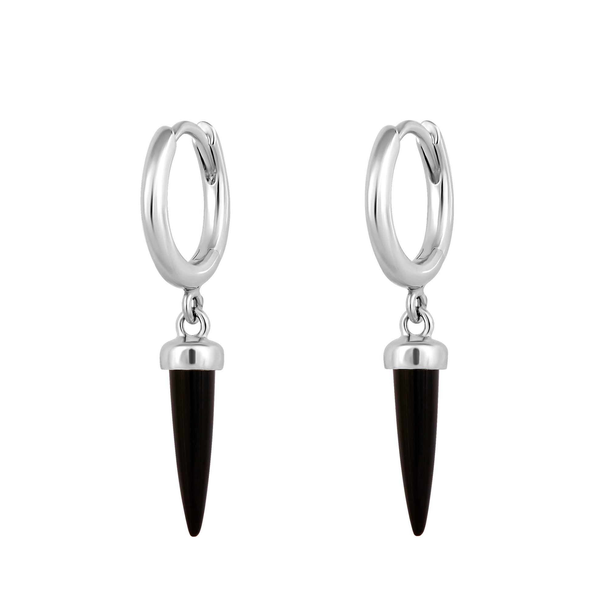 Pyramidal Black Onyx Huggie Earrings for Women – Elegant Minimalist Hoop Earrings for Daily Wear, Gift Giving & Special Occasions