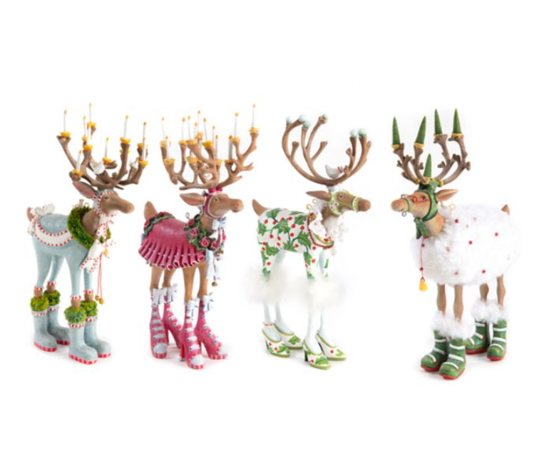 Patience Brewster Dash Away Reindeer Figure Set - Handcrafted Christmas Decor for Holiday Home, Mantel & Tabletop Display - Perfect for Festive Decorating & Gift Giving