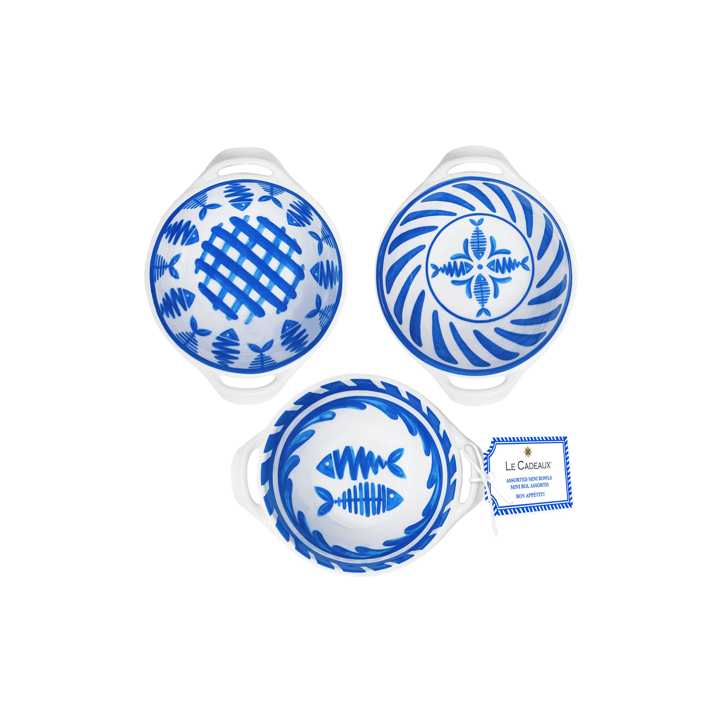 Mediterraneo Mini Handled Bowls Set of 3 - Small Ceramic Serving Bowls for Snacks, Nuts, Dips | Perfect for Appetizers, Party Snacks & Home Decor