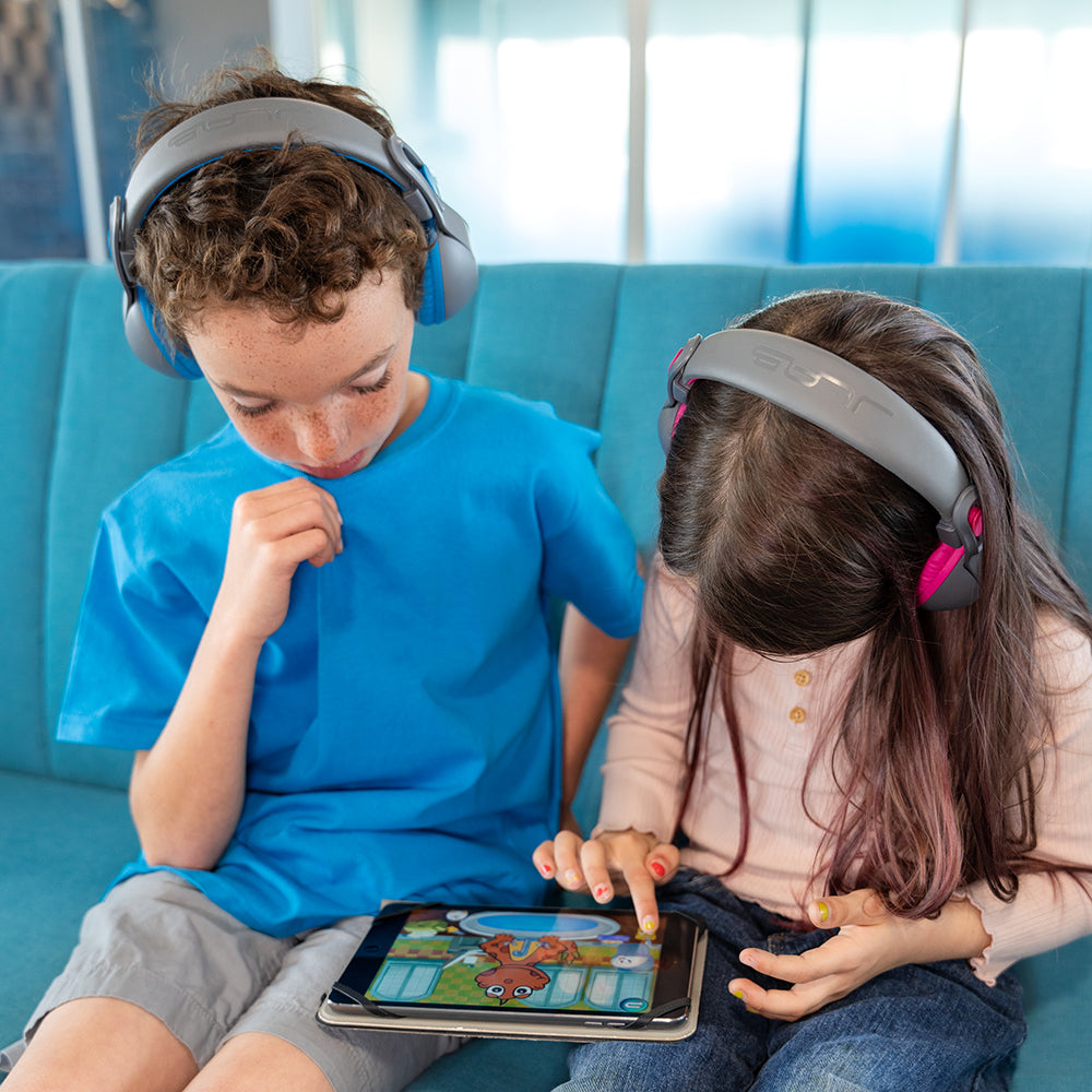 JBuddies Studio 2 Wireless Kids Headphones - Blue & Gray - Safe Volume Limited Bluetooth Headset for School, Travel & Online Learning