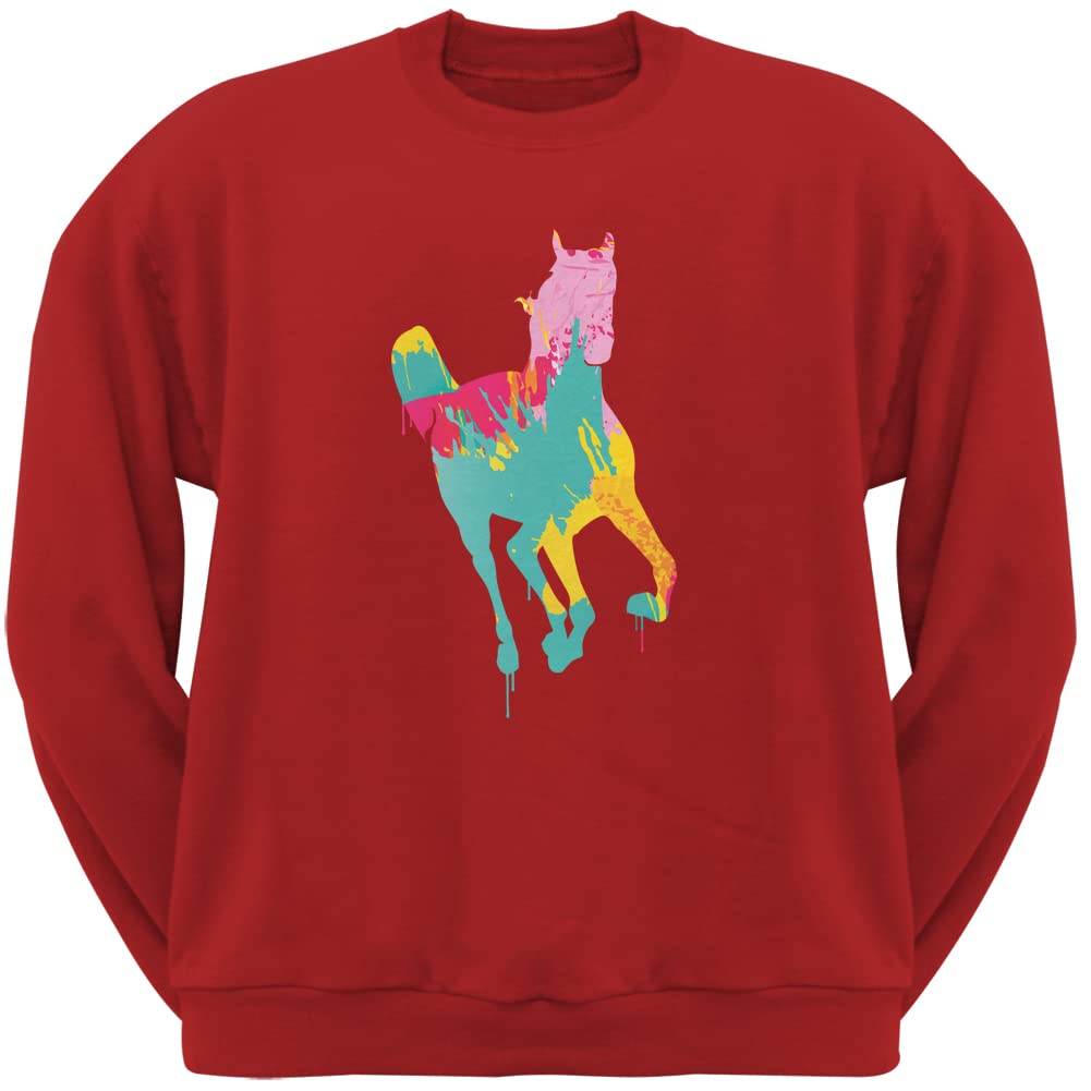 Splatter Horse Red Adult Crewneck Sweatshirt - Soft Cotton Pullover for Men & Women - Perfect for Casual Wear, Outdoor Activities & Gifts