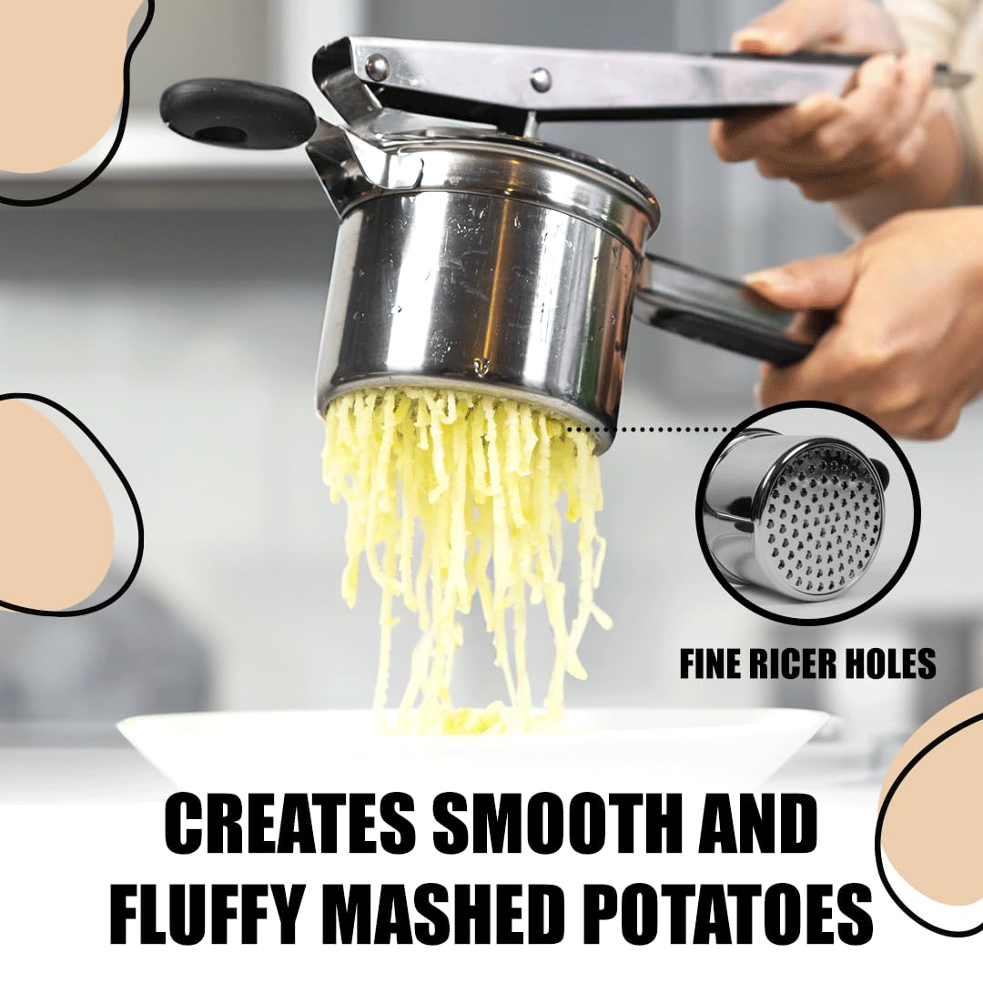 Premium 15 oz Stainless Steel Potato Ricer & Masher with 3 Interchangeable Discs - Heavy Duty Kitchen Tool for Perfect Mashed Potatoes, Baby Food & Purees - Ideal for Home Cooking, Restaurants & Meal Prep