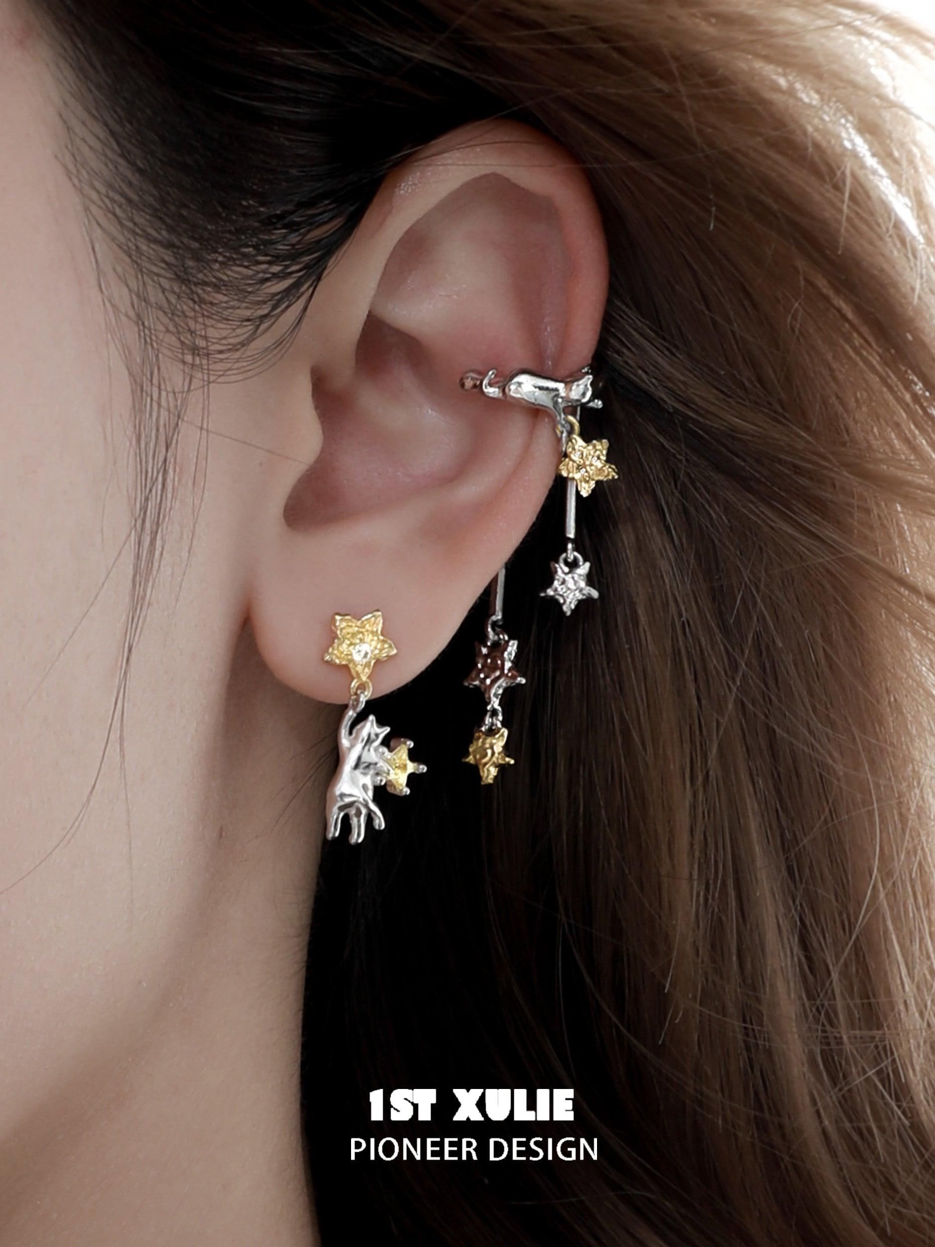 18K Gold Plated Star Earrings for Women - Elegant Cat's Gaze Design, Hypoallergenic Fashion Jewelry Gift - Perfect for Parties, Date Nights & Special Occasions