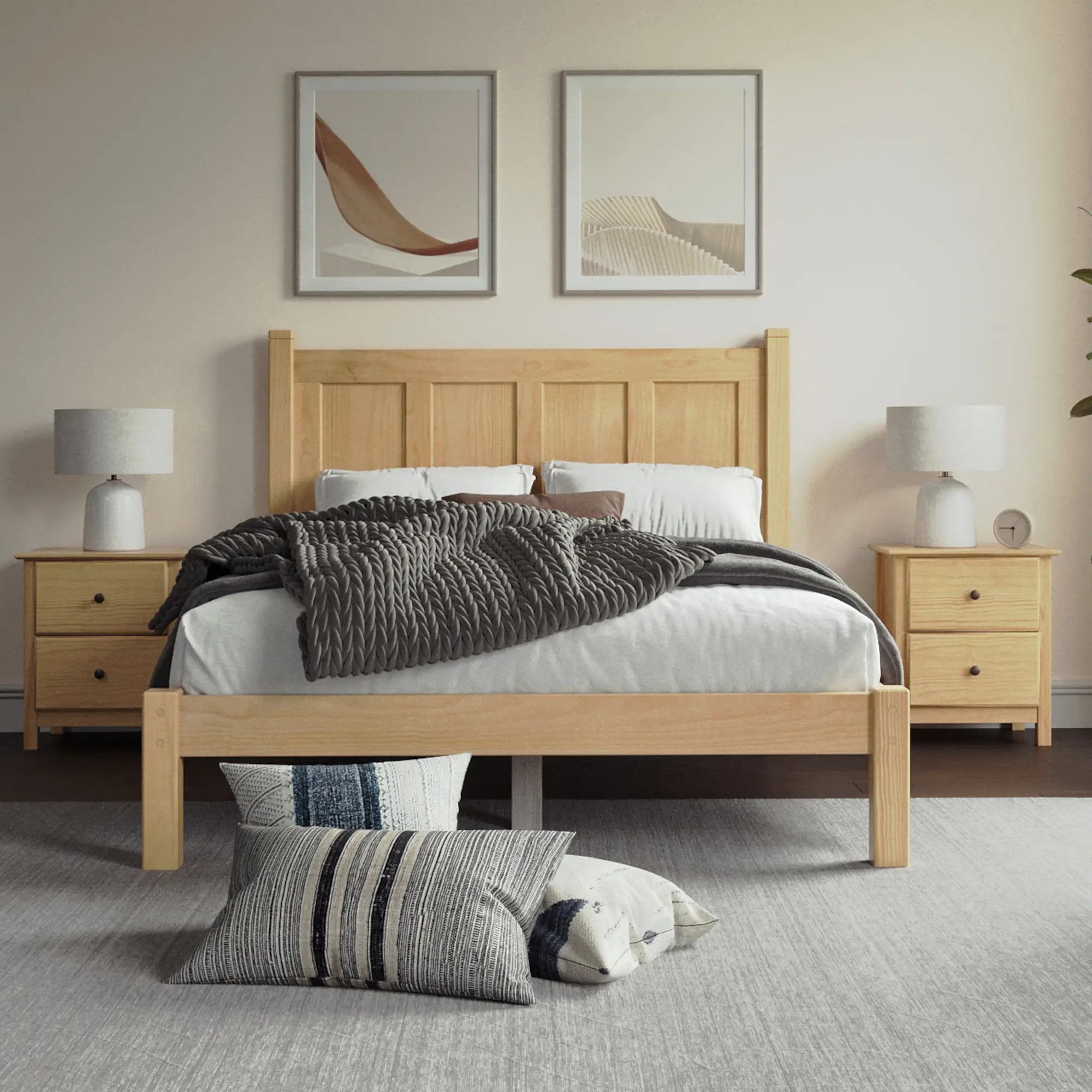 Shaker Panel Platform Bed Frame - Solid Wood Queen Size Bed with Storage, Modern Minimalist Design for Bedroom - Perfect for Small Spaces, Guest Rooms & Apartments