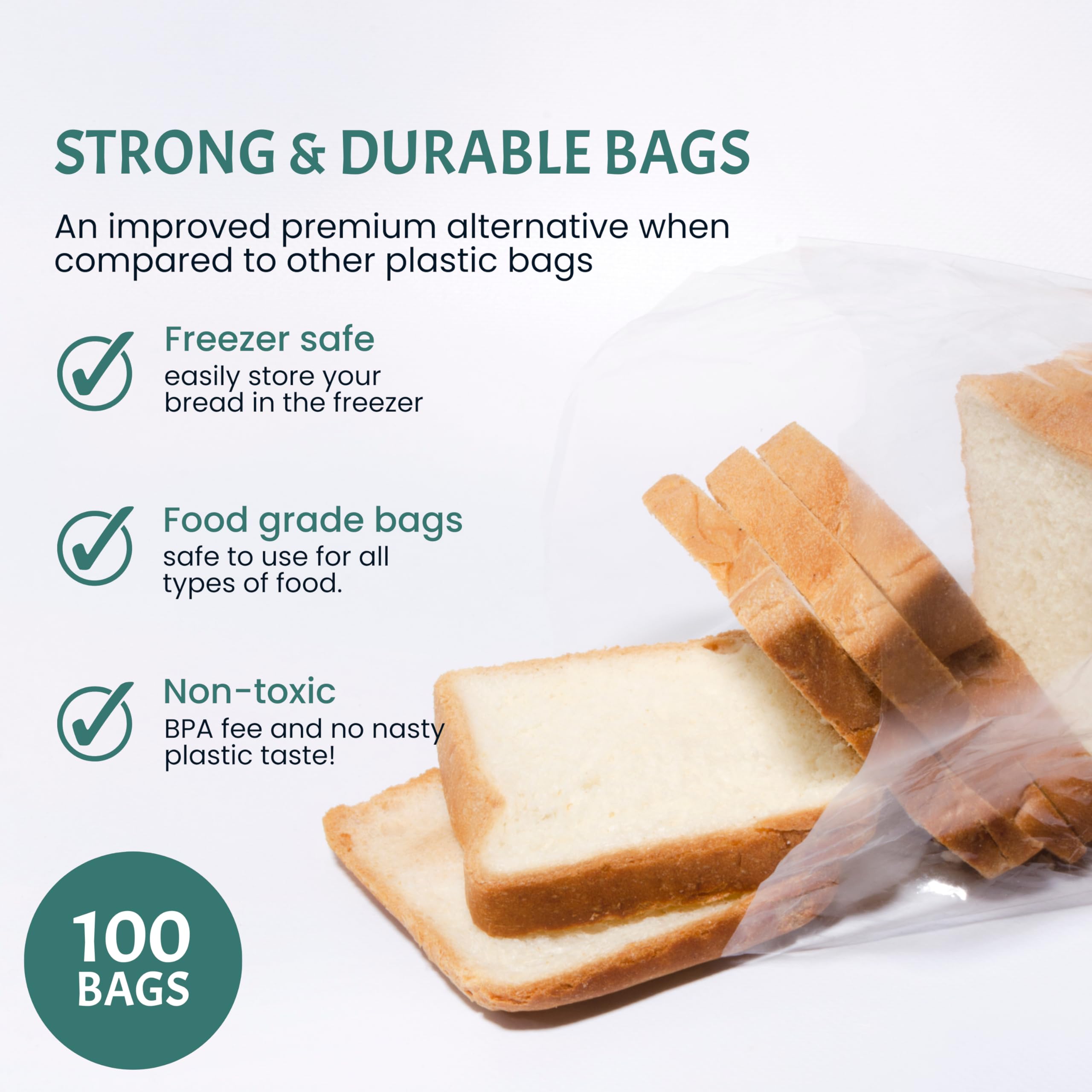 100 Pack Reusable Plastic Bread Bags with Ties - Clear Airtight Storage Bags for Homemade Bread, Moisture-Free Preservation - Perfect for Home Bakers & Bakery Owners - Great for Fresh Bread Storage, Meal Prep & Gifting