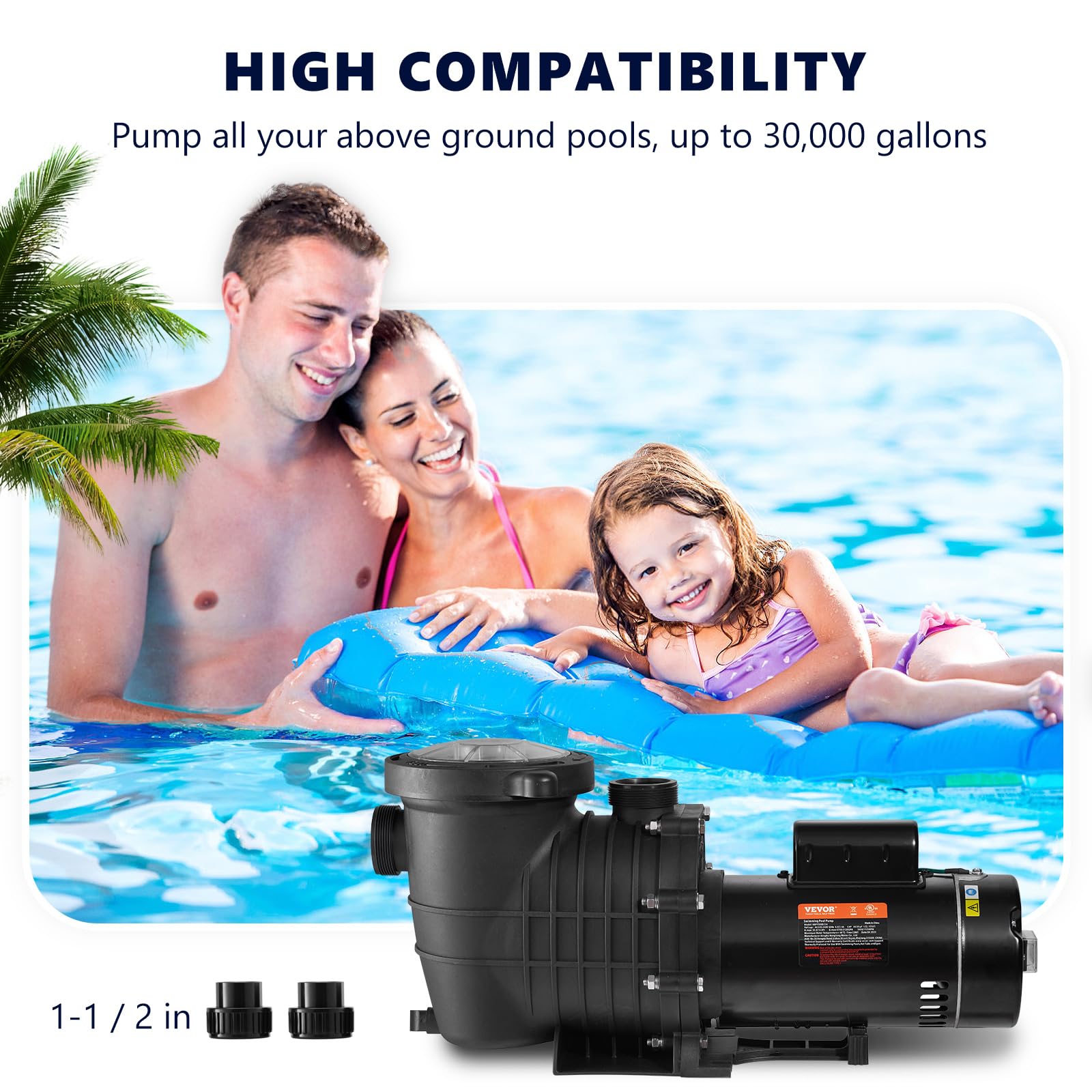 VEVOR 1.5HP 230V 1100W Double Speed Above Ground Pool Pump with Strainer Basket - 5400 GPH Max Flow, ETL Certified | Energy Efficient Swimming Pool Water Circulation for Inground & Above Ground Pools | Perfect for Backyard, Residential & Commercial Pool Maintenance