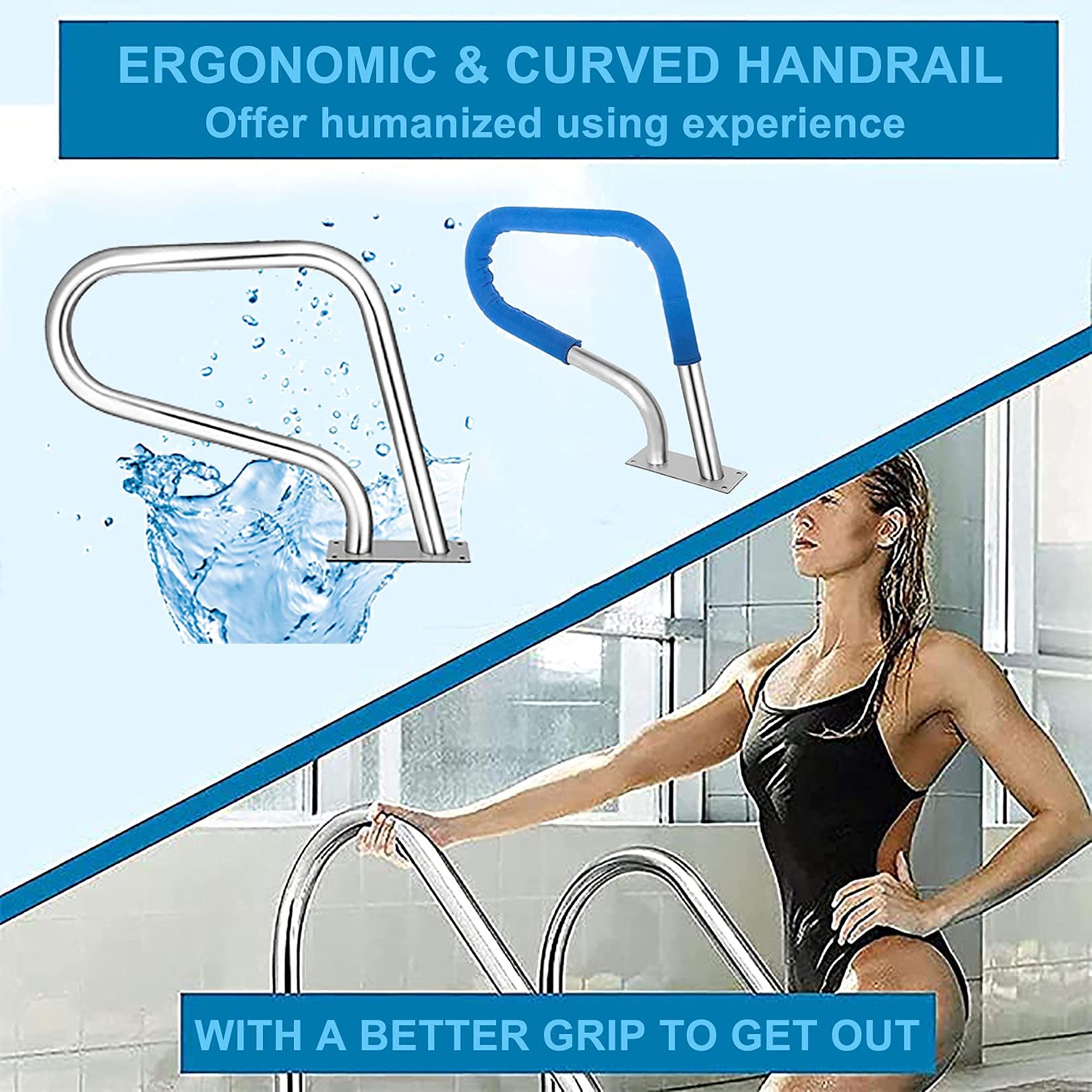 CGF Stainless Steel Swimming Pool Hand Rail - 304 Stainless Steel, Quick Mount Installation for In-Ground Pools | Durable Safety Grab Bar for Indoor & Outdoor Use, Perfect for Seniors and Pool Safety