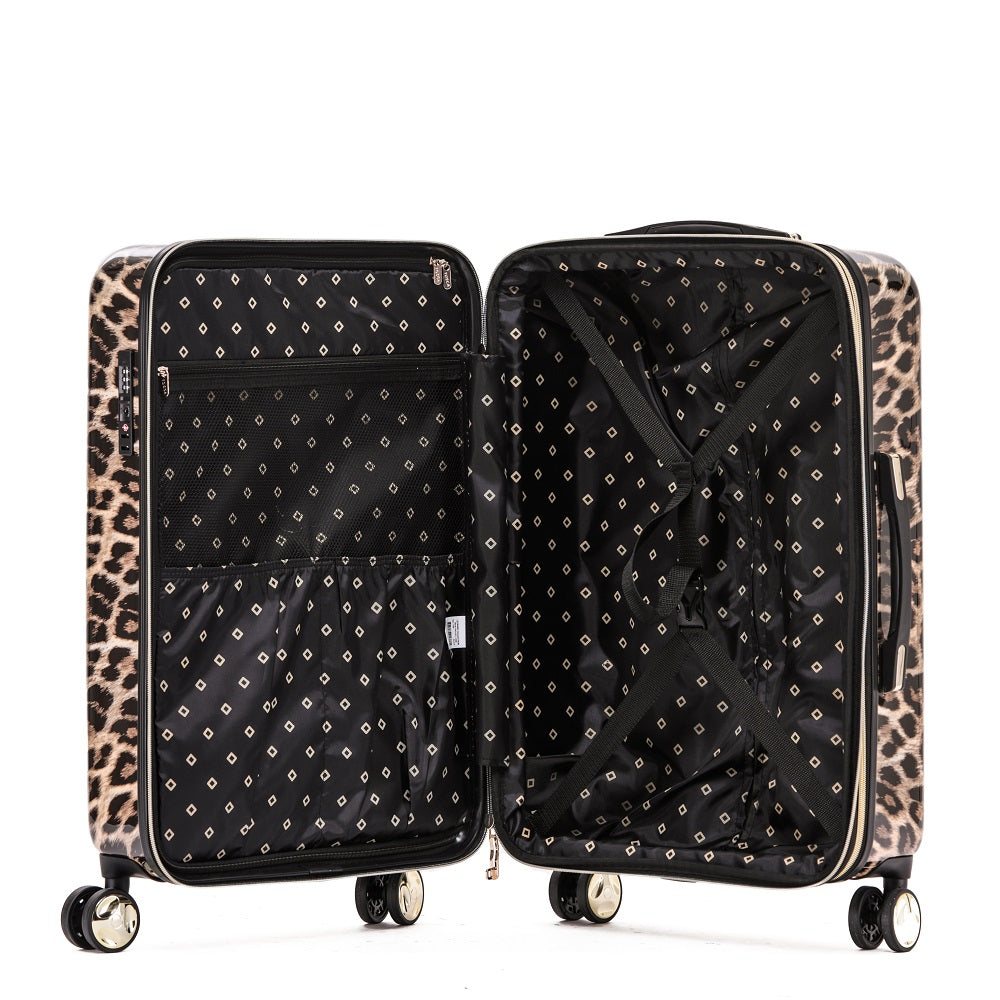 Tosca 25 Inch Medium 4 Wheel Hard Shell Suitcase - Leopard Print Luggage for Travel, Business Trips & Vacation | Durable Spinner Carry-On with Smooth Rolling Wheels